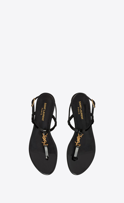 SAINT LAURENT cassandra flat sandals in patent leather with gold-tone monogram outlook