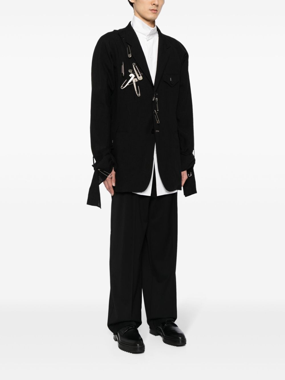 safety-pin embellished linen blazer - 3