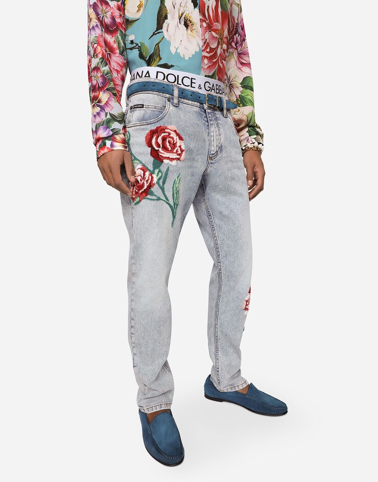 Light blue regular-fit jeans with patch embellishment - 4