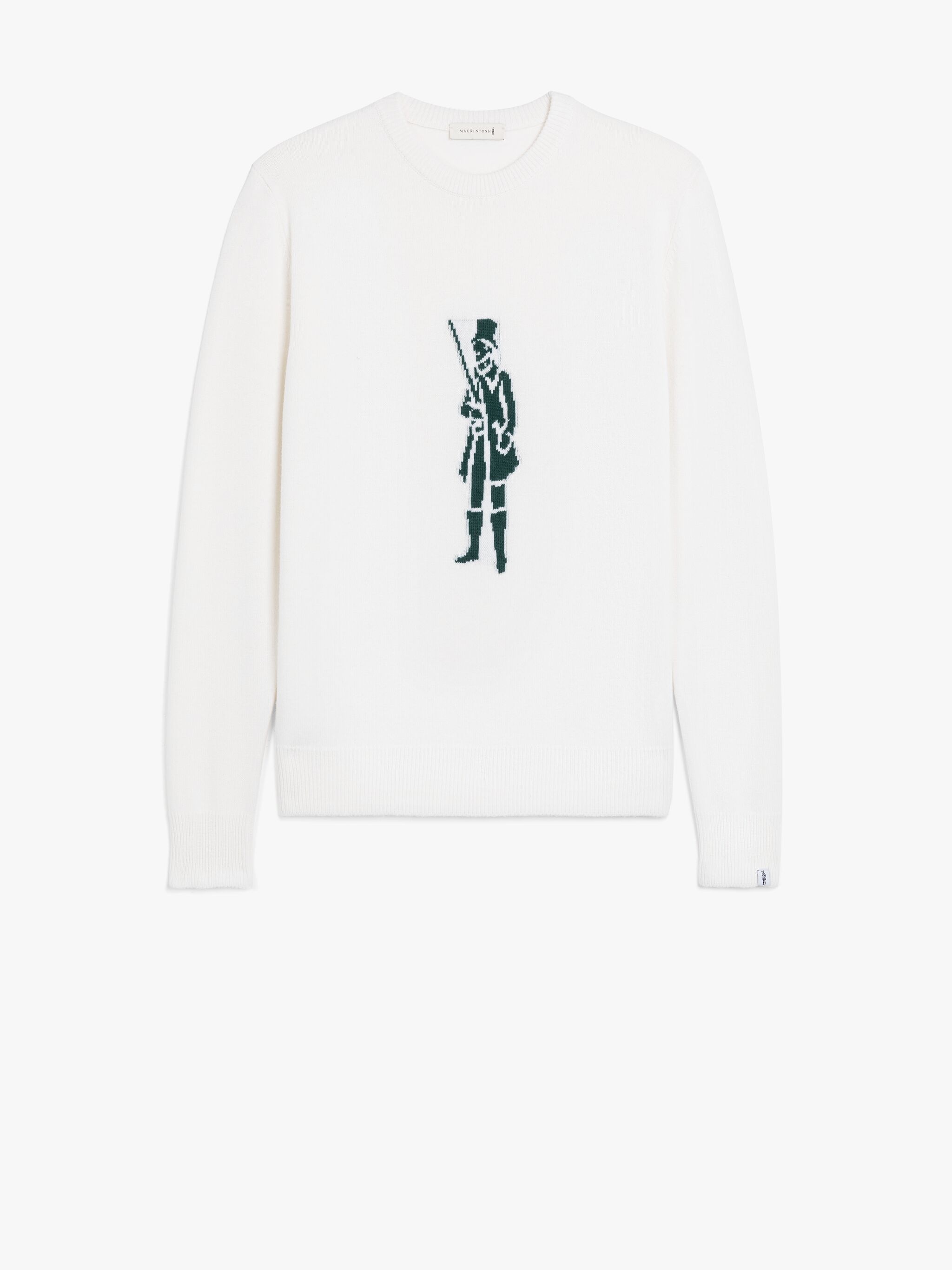 WHITE MERINO WOOL & CASHMERE LOGO CREWNECK SWEATER - 1