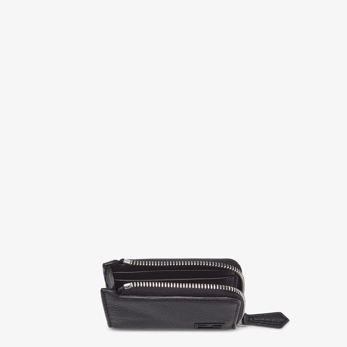 Card holder with two side zips. Made of black Cuoio Romano leather. Matching varnished metalware. Ma - 3