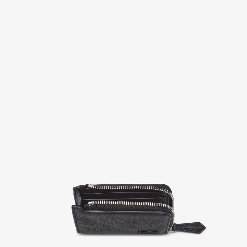 FENDI Card holder with two side zips. Made of black Cuoio Romano leather. Matching varnished metalware. Ma outlook