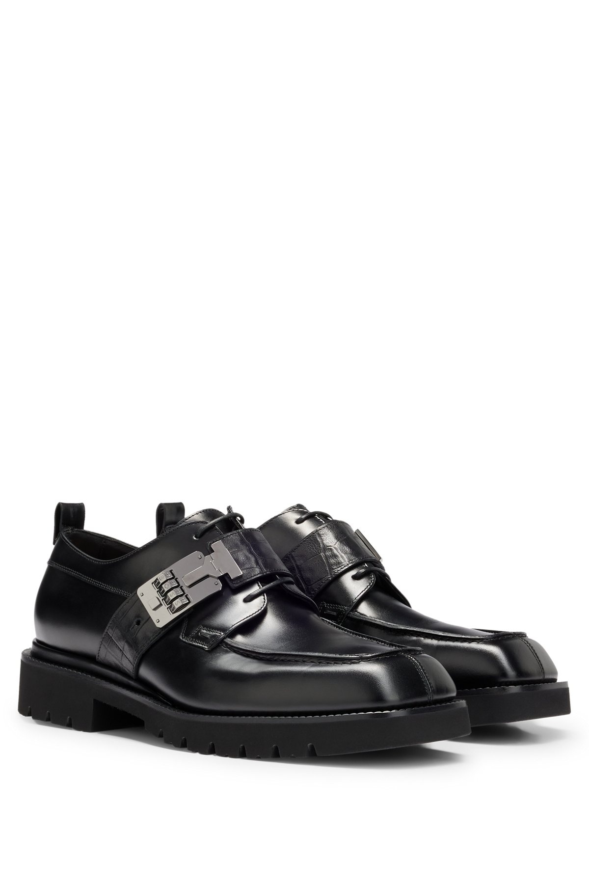 LEATHER DERBY SHOES WITH BRIEFCASE-LOCK DETAIL - 2