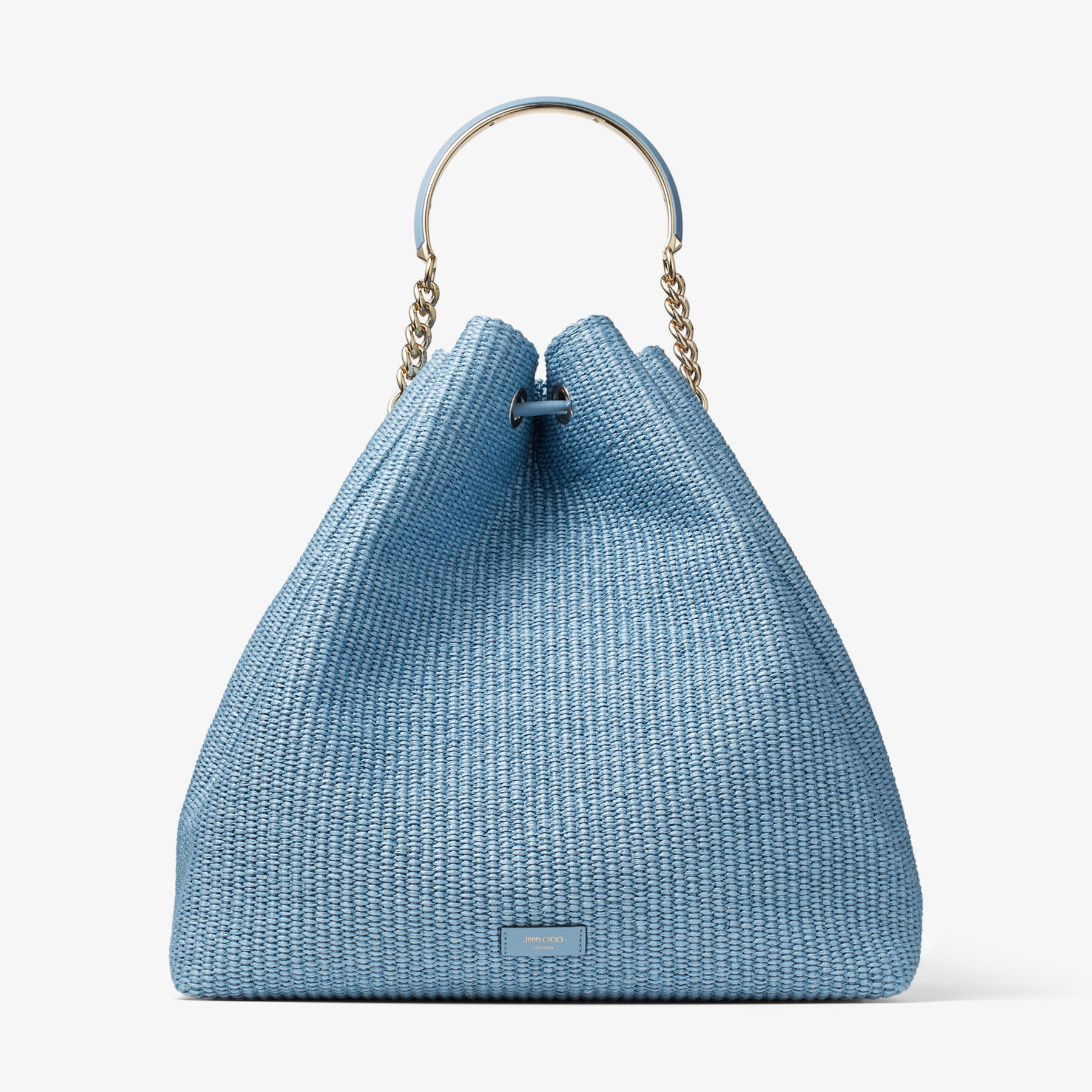 Bon Bon Bucket Maxi
Smoky Blue Raffia and Smooth Leather Bucket Bag - 8