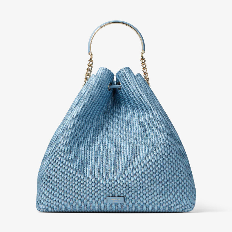 Bon Bon Bucket Maxi
Smoky Blue Raffia and Smooth Leather Bucket Bag 8