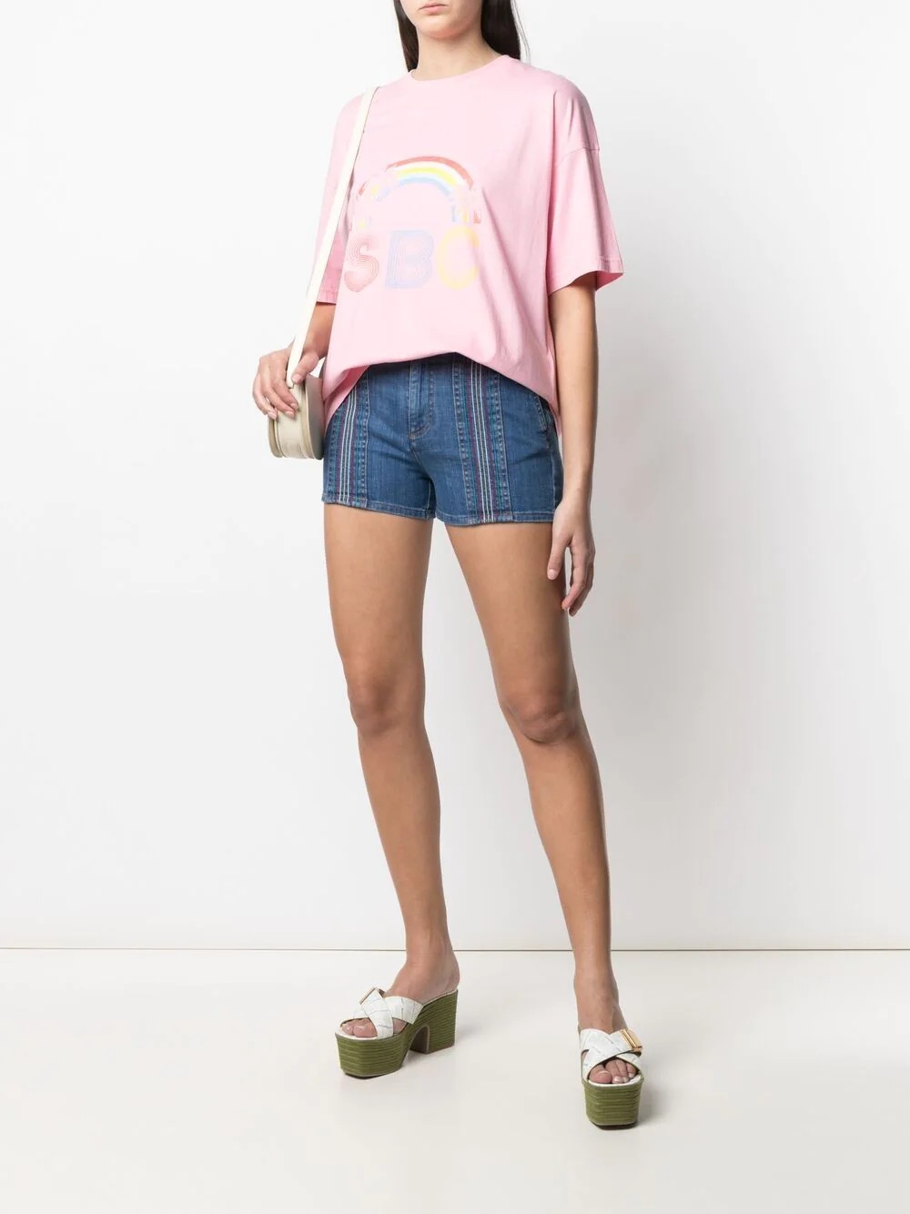 signature rainbow-stitch denim shorts - 2