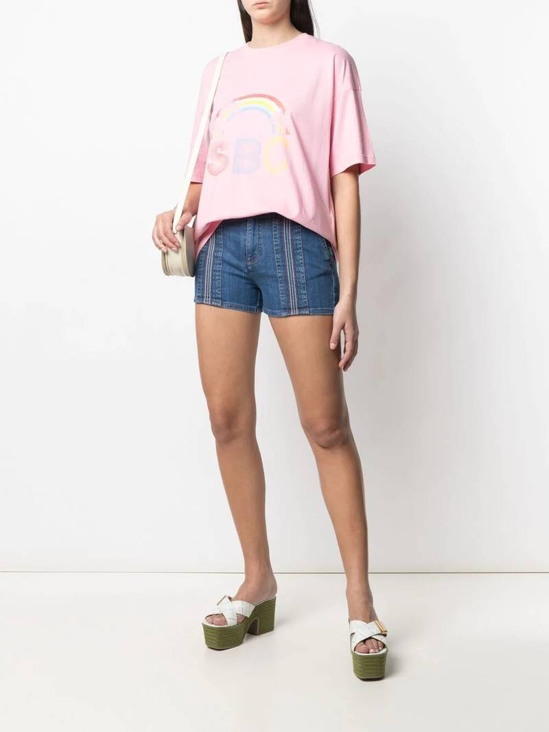 See by Chloé signature rainbow-stitch denim shorts outlook