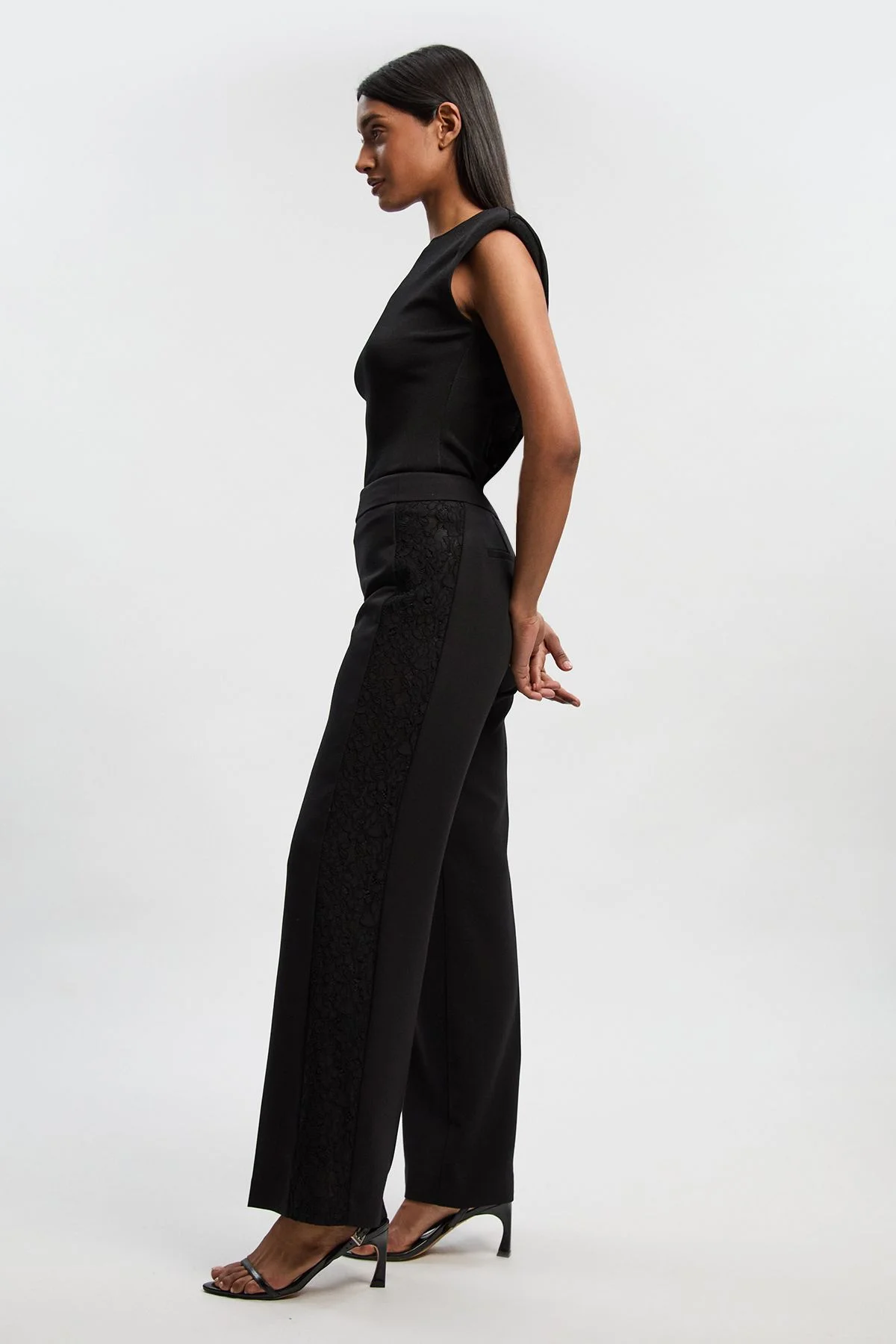 Compact Stretch Lace Mix Tailored Wide Leg Trouser - 1