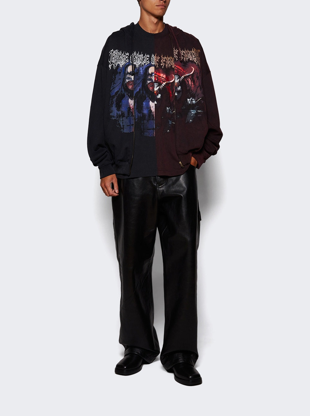 Cut-up Oversized Zip-up Hoodie Black And Red - 5