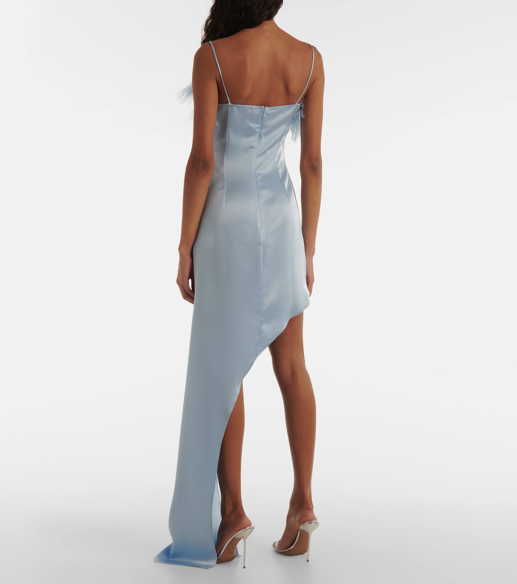 Feather-trimmed satin cocktail dress - 3