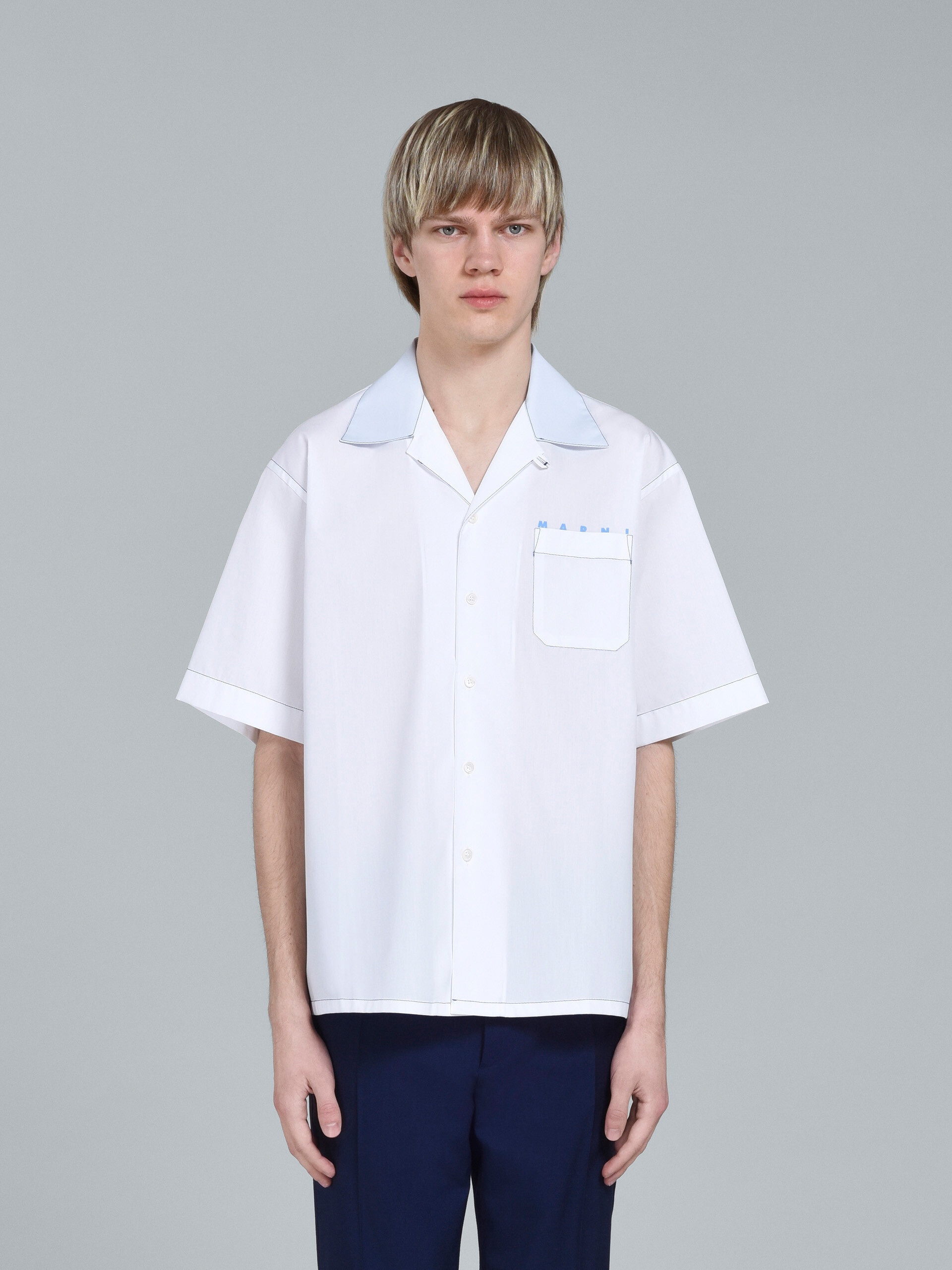 WHITE LOGO PRINT POPLIN BOWLING SHIRT - 2