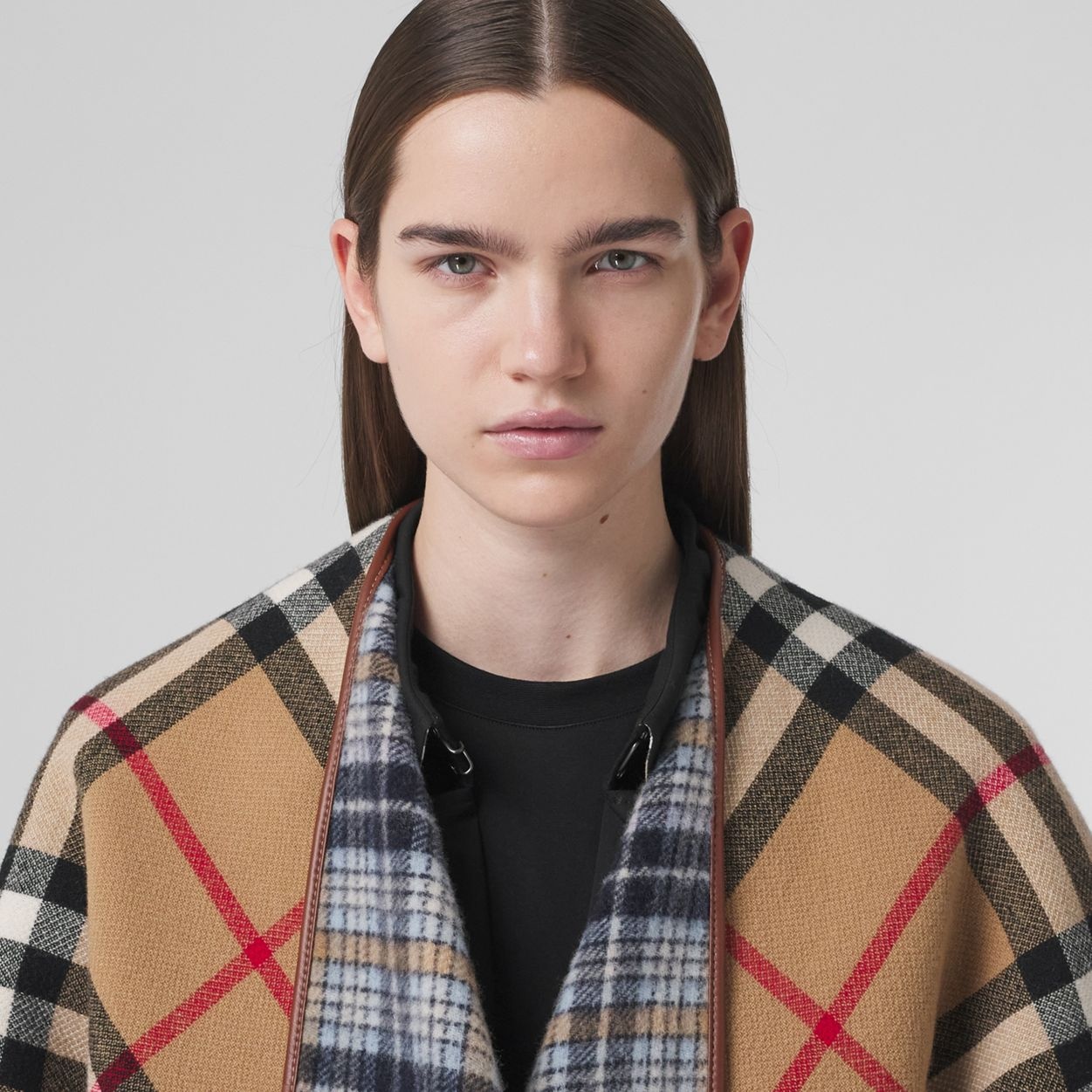 Reversible Check Wool Cape - 3