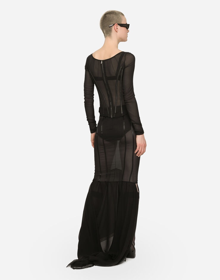 Long silk skirt with mermaid ruffle - 3