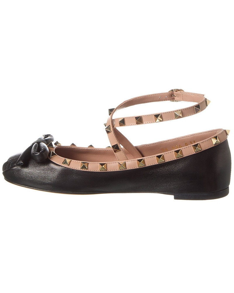 Valentino Valentino Rockstud Leather Ankle Strap Ballerina Flat outlook