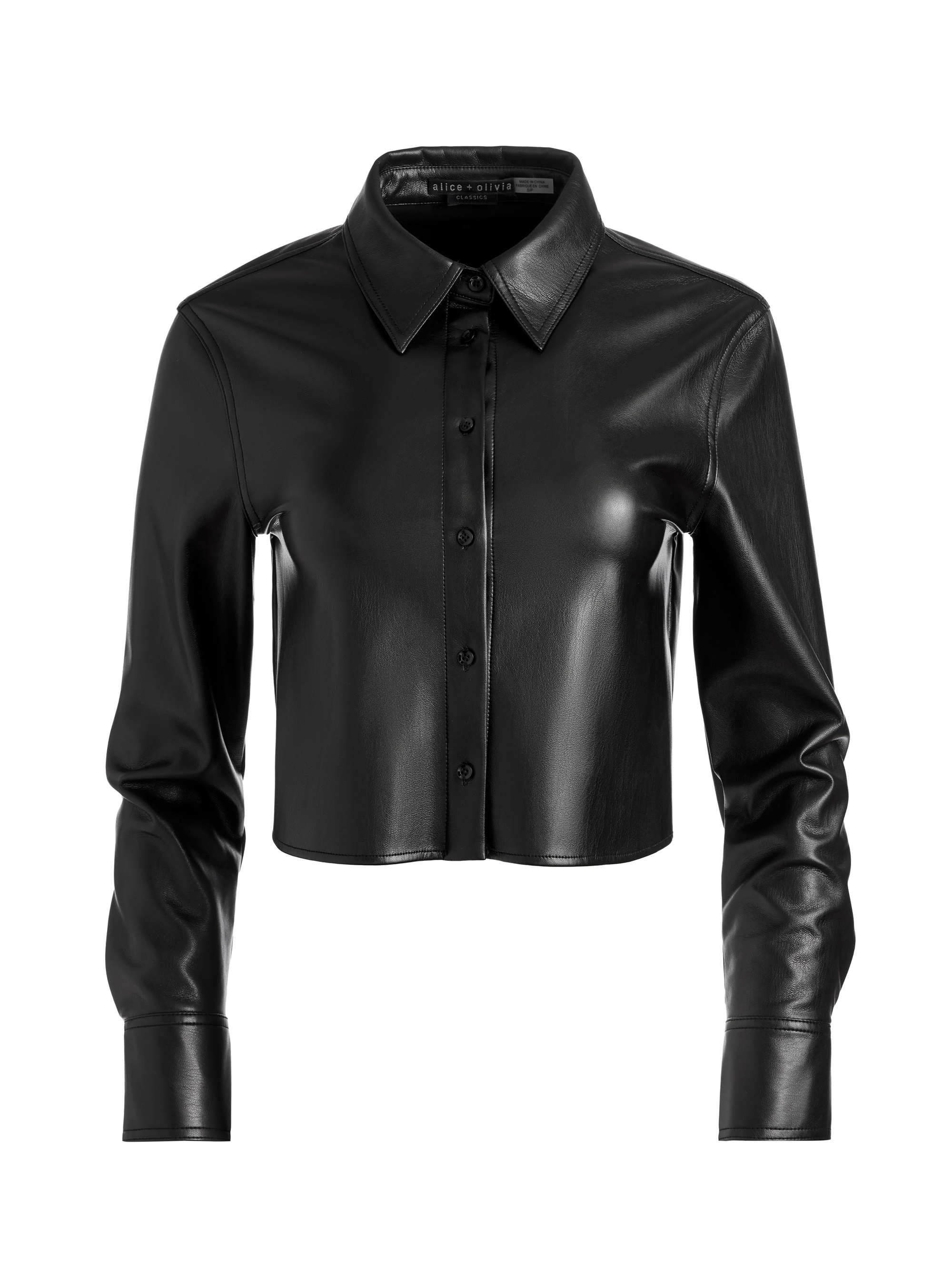 LEON CROPPED VEGAN LEATHER BUTTON DOWN - 1