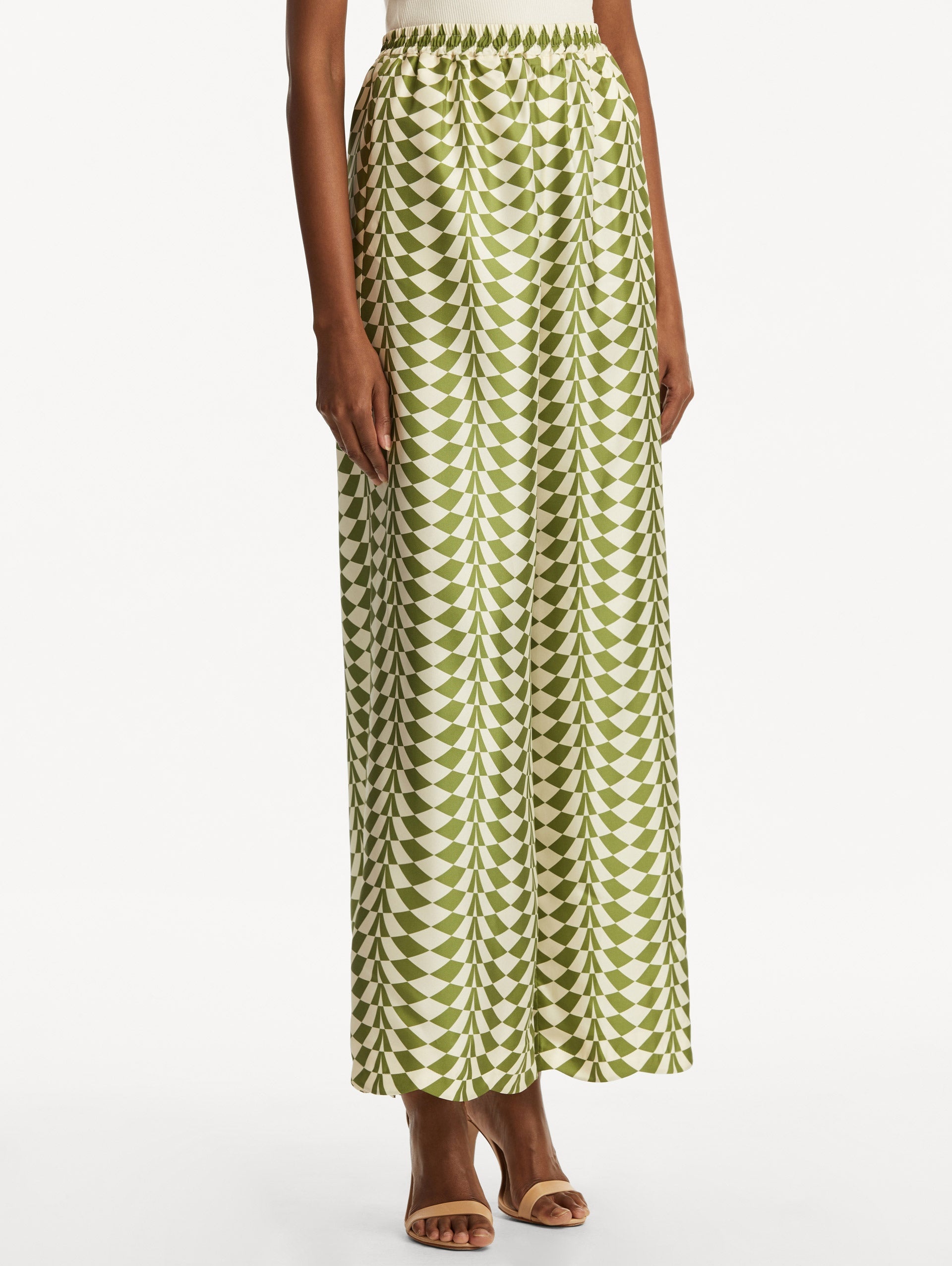 GEO SILK TWILL WIDE LEG PANT - 5