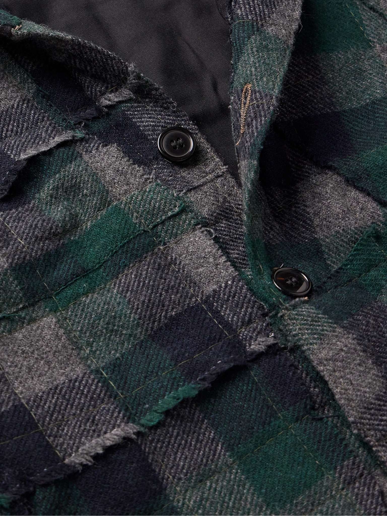 Patchwork Checked Cotton-Flannel and Distressed Denim Overshirt - 5