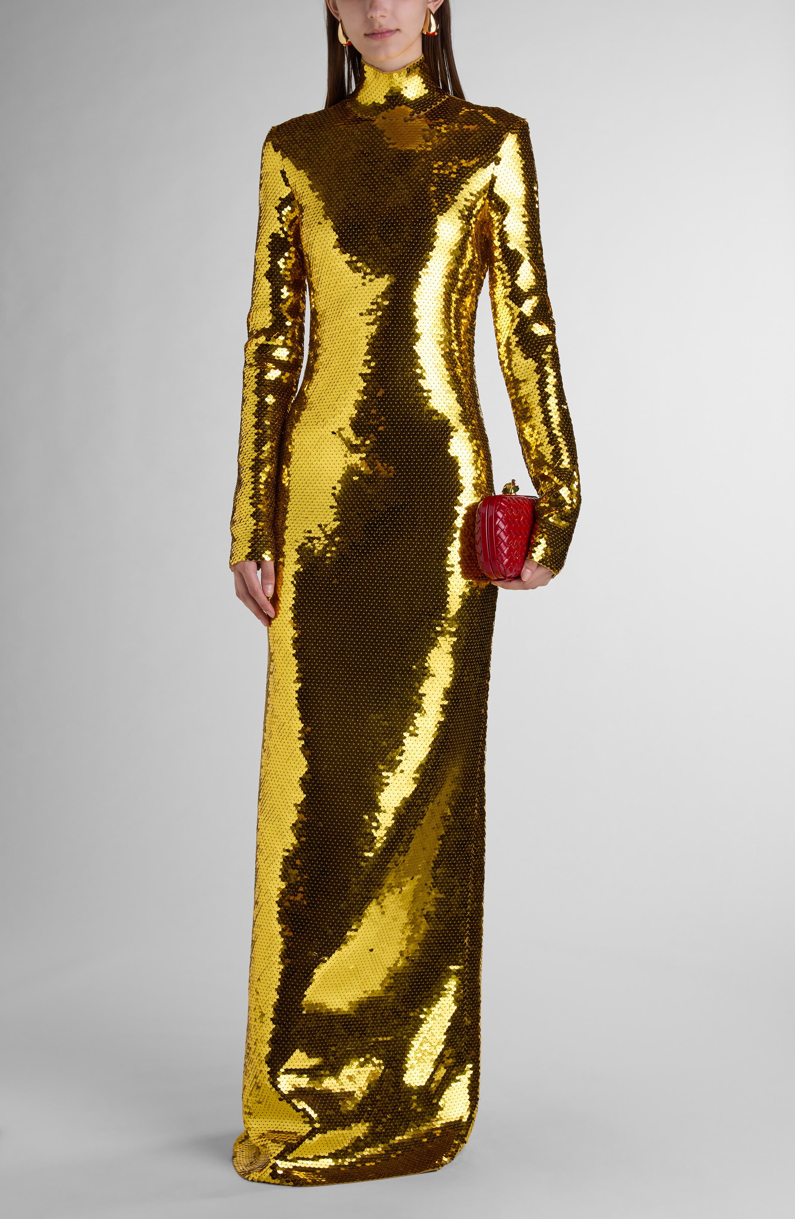 Bottega Veneta Sequin Long Sleeve Knit Gown in 8480 Gold at Nordstrom - 2