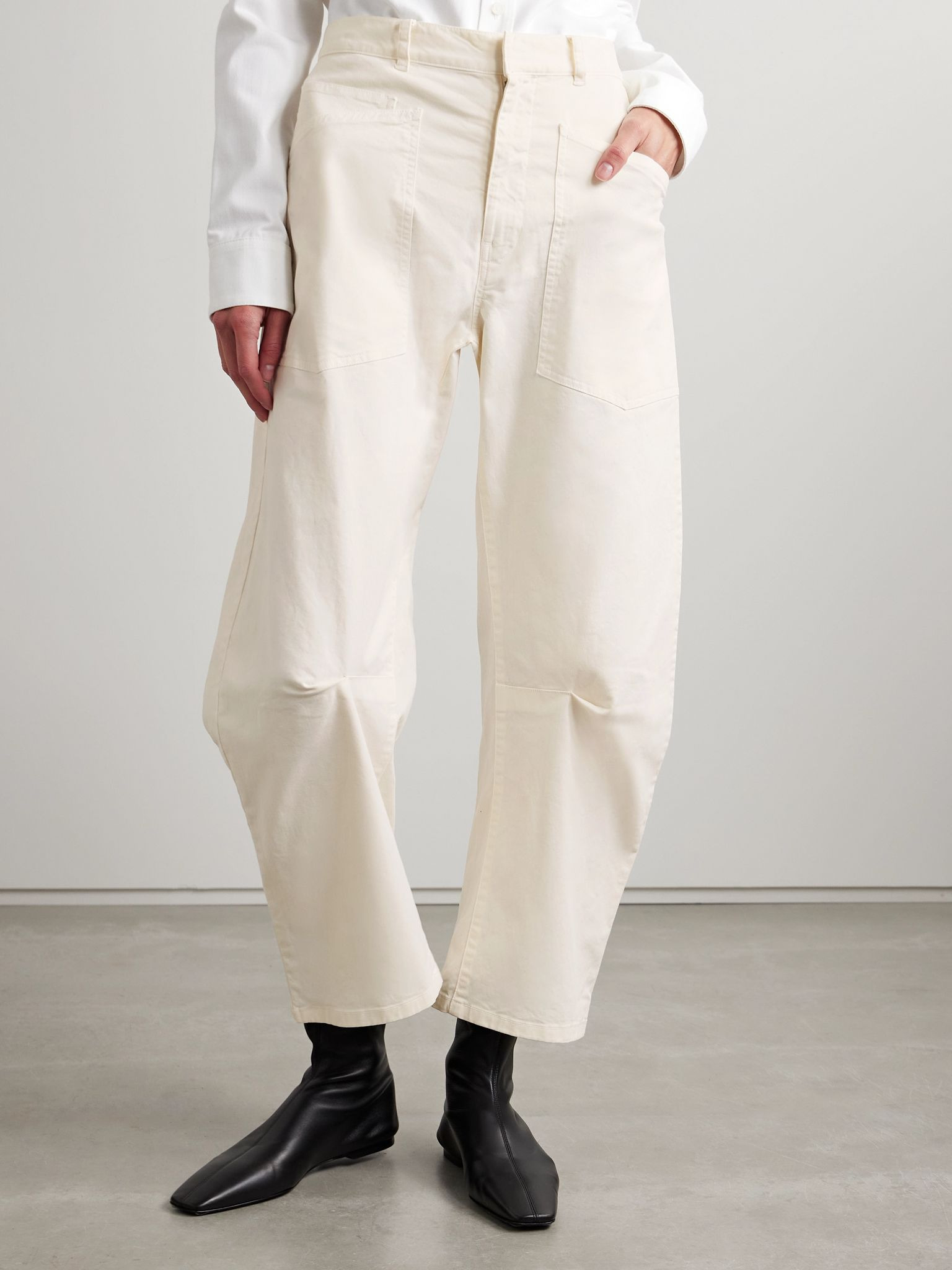 Shon cotton-blend twill barrel-leg pants Ivory - 3