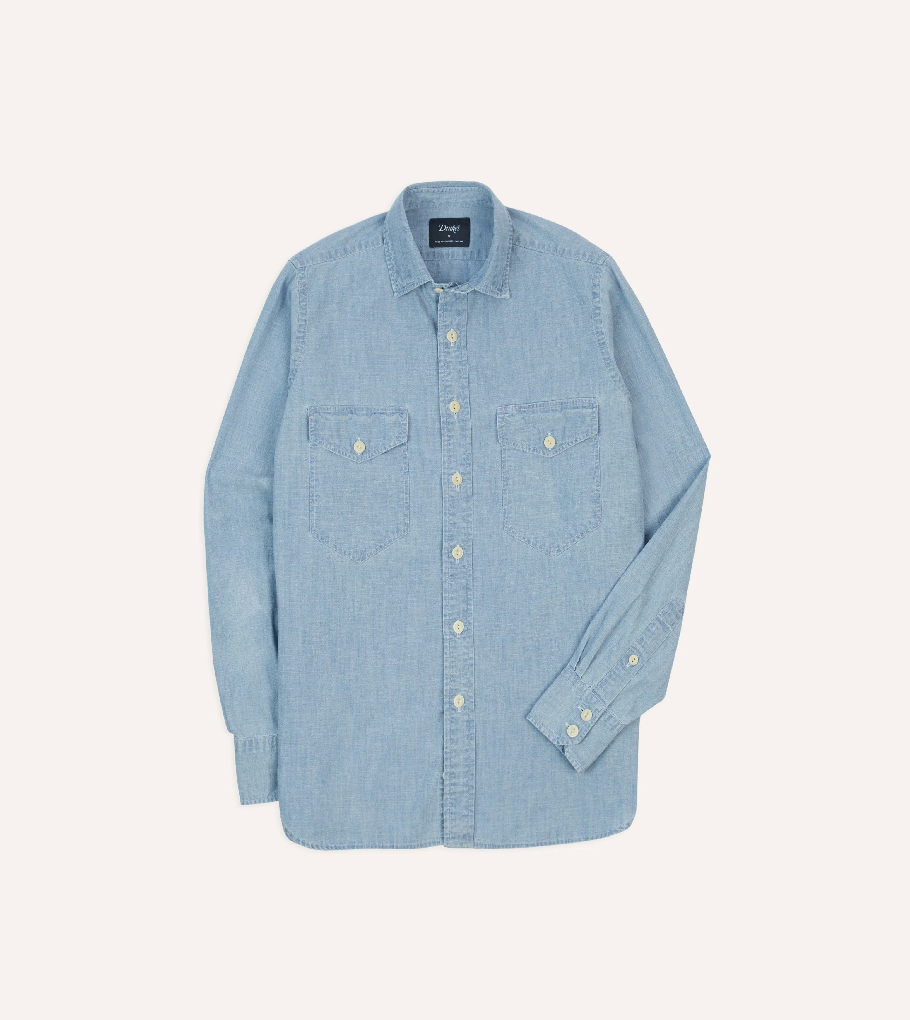Blue Cotton Chambray Two-Pocket Work Shirt - 1
