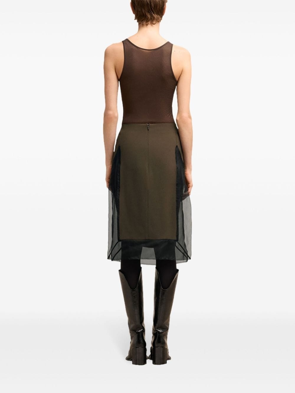 tulle-panel straight skirt - 4