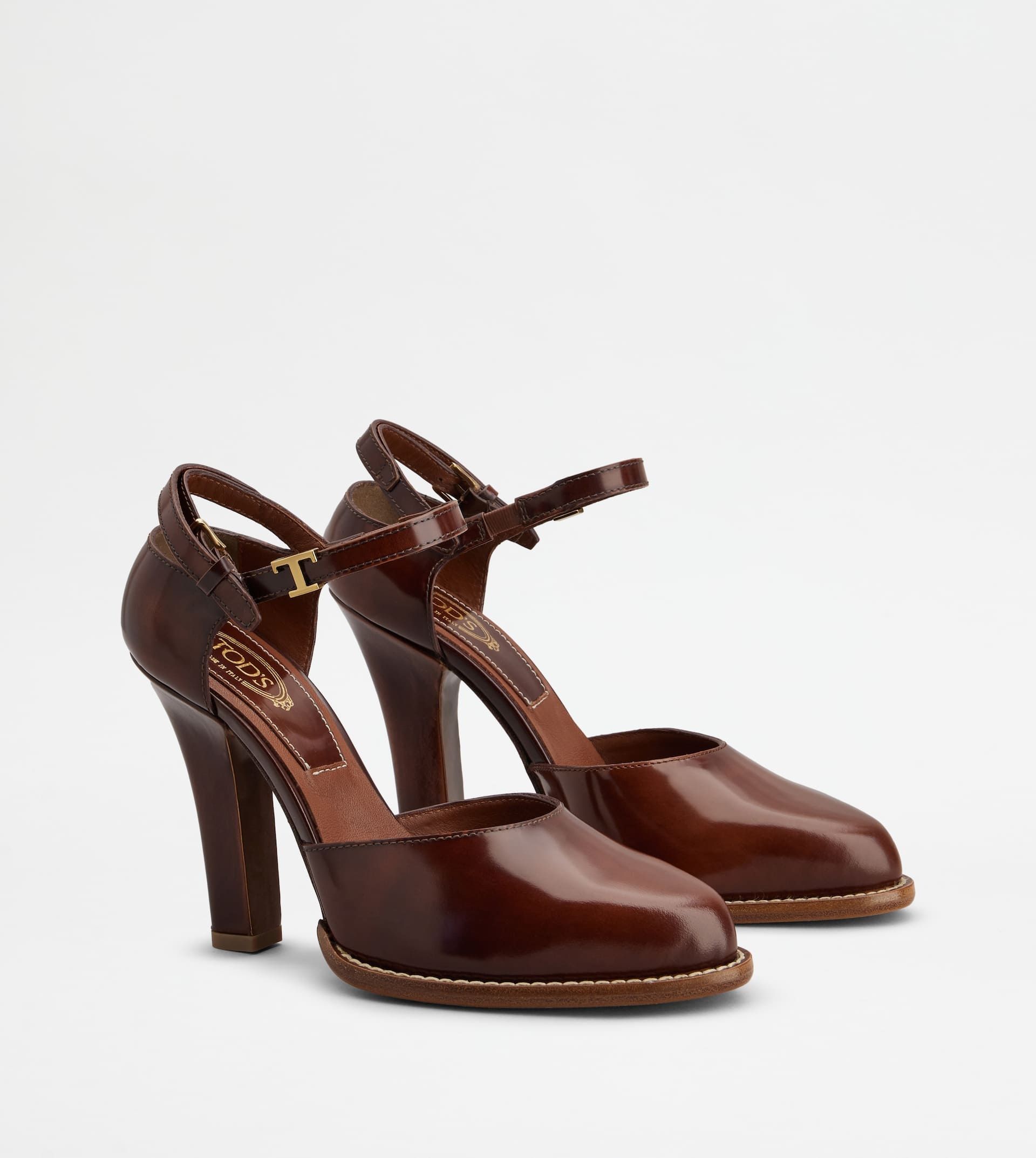 D'ORSAY PUMPS IN LEATHER - BROWN - 4