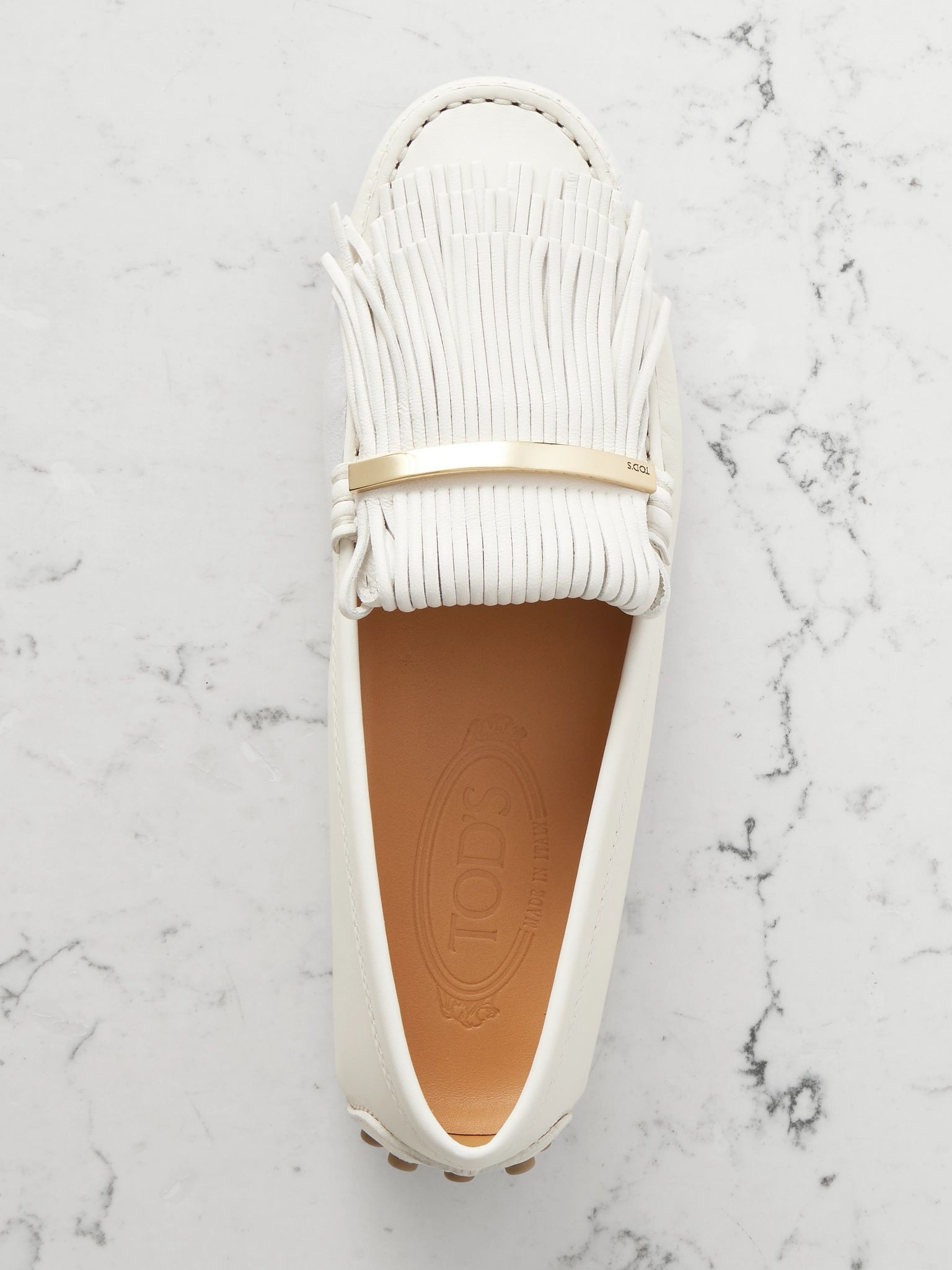 Gommino embellished fringed leather loafers Off-white - 5