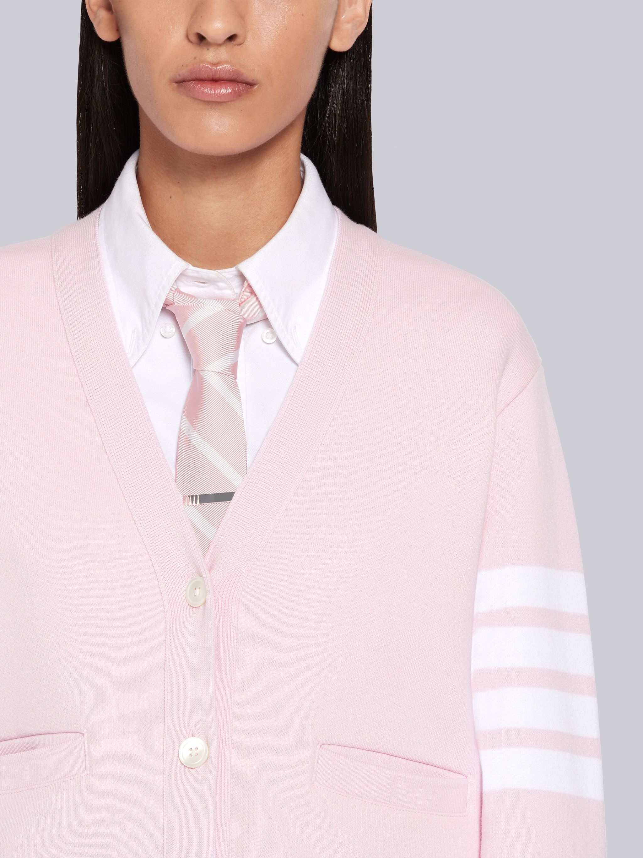 Pink Classic Loop Back V-Neck 4-Bar Cardigan - 5