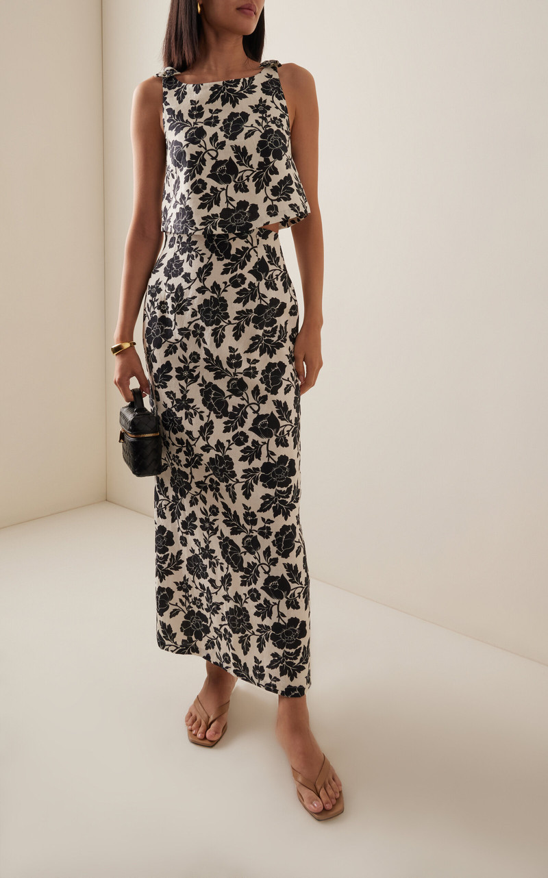 POSSE Romeo High-Waisted Linen Column Maxi Skirt black outlook