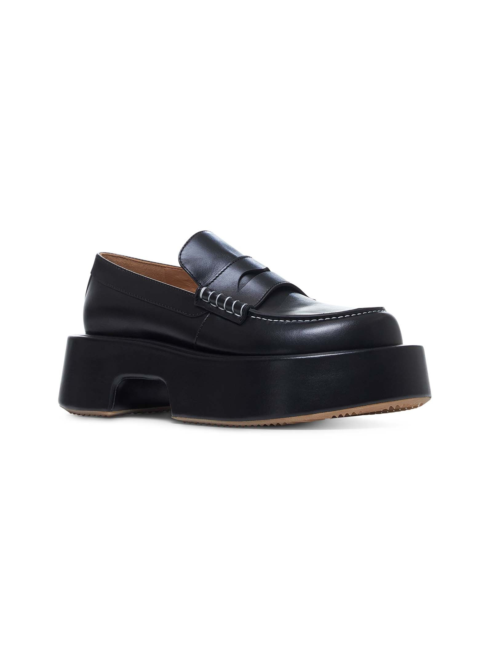 Black leather platform loafers - 2