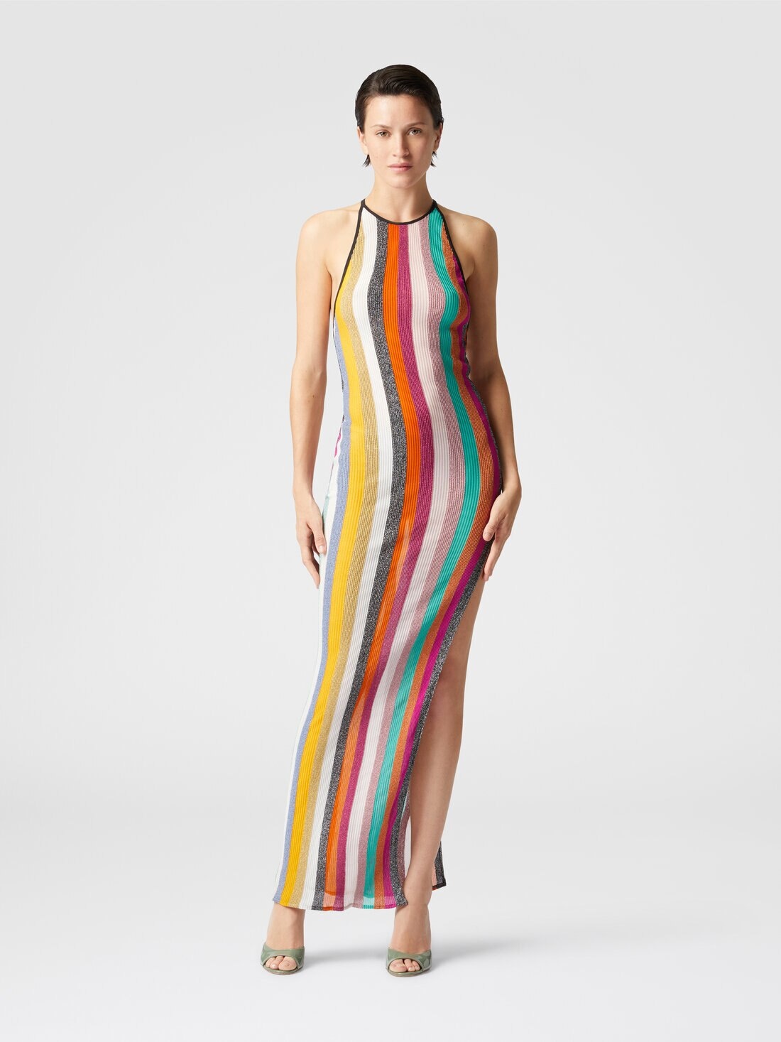 Long dress in striped ribbed knit lamé - 2