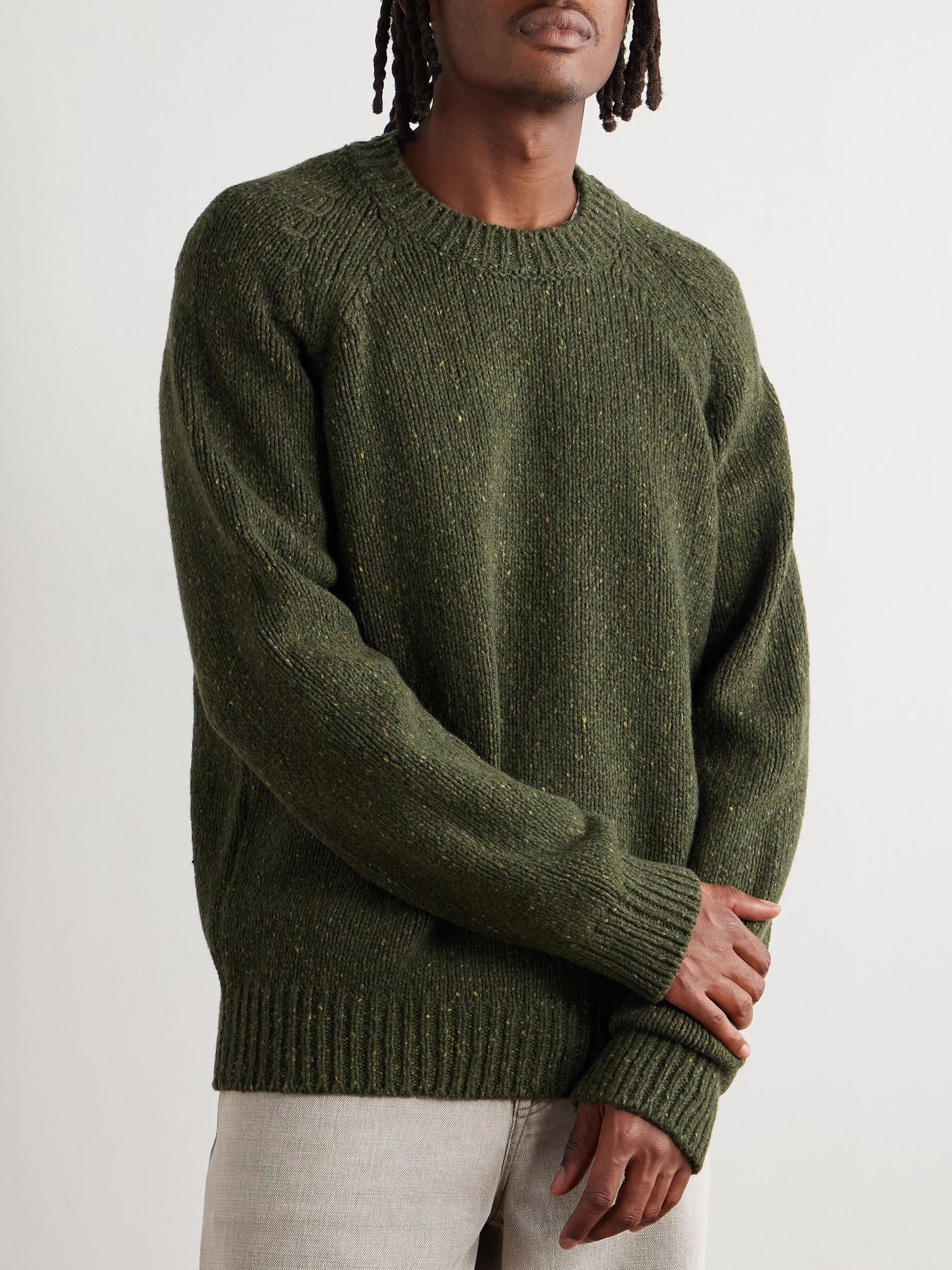 Harris Flecked Merino Wool Sweater Green - 3