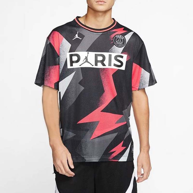 Air Jordan Paris Saint-Germain Mesh Soccer/Football Sports Training Short Sleeve Black BV2027-010 - 3