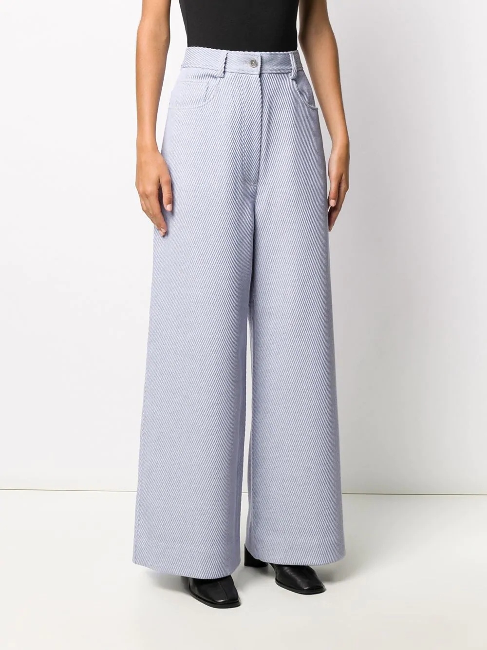 flared high-waisted twill trousers - 3