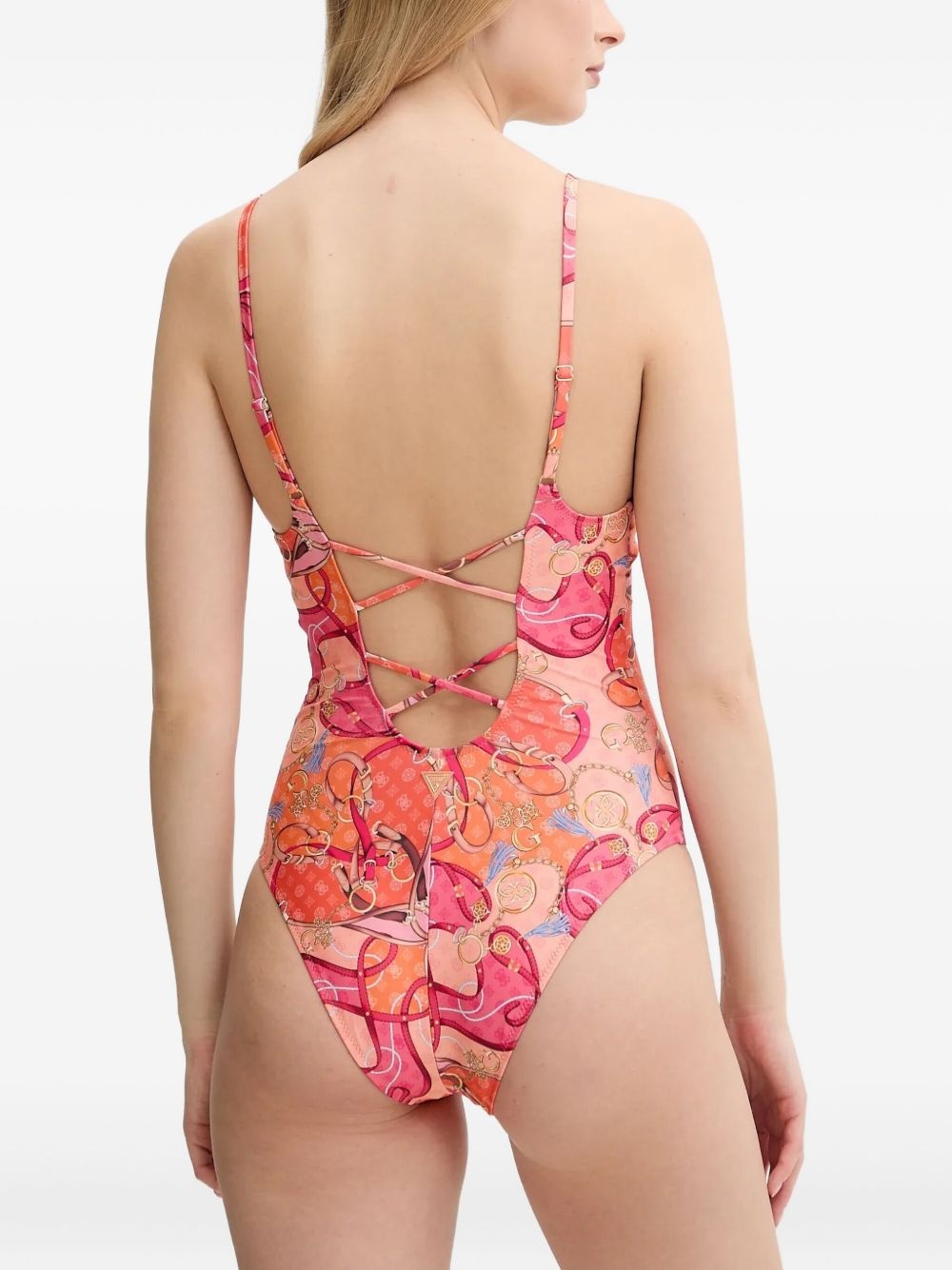 chain-embellished print swimsuit - 2