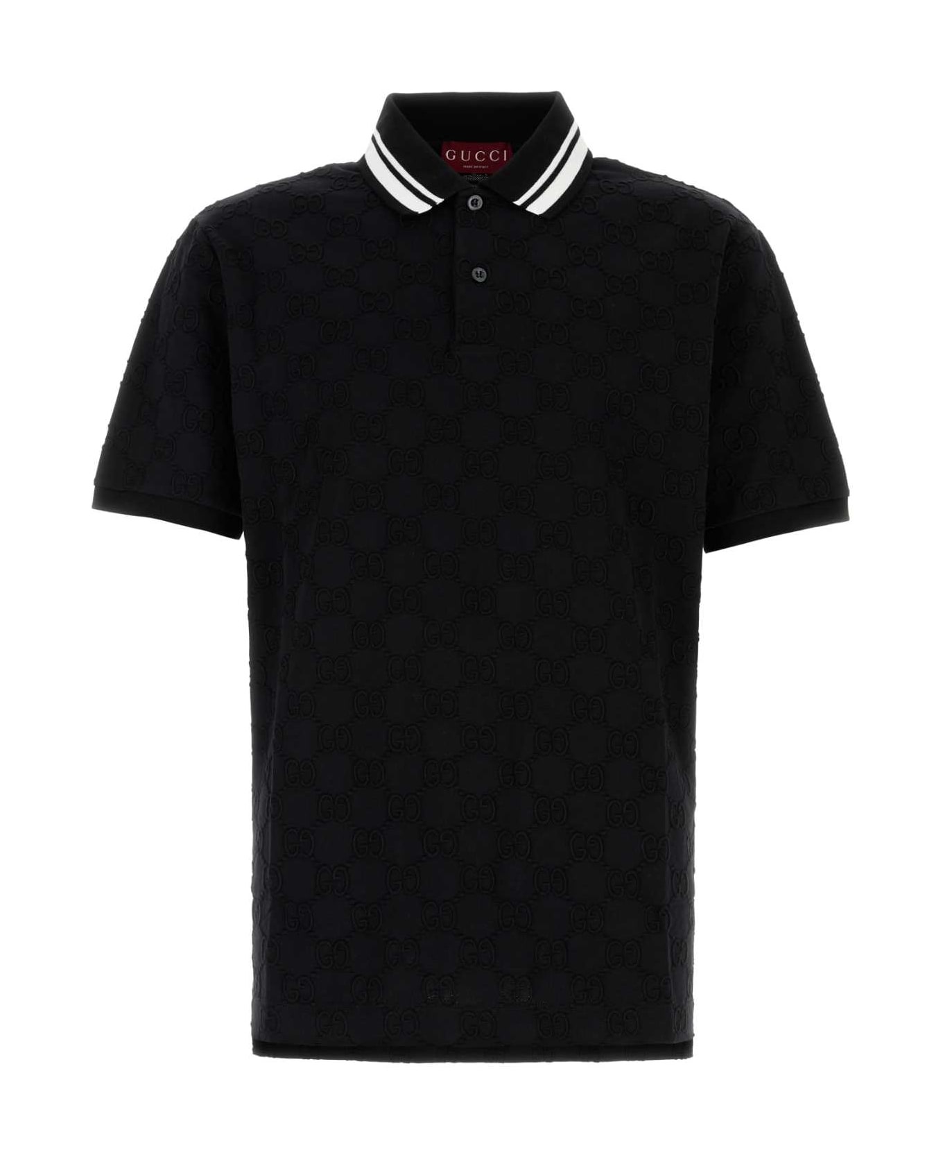 Black Stretch Piquet Polo Shirt - 1