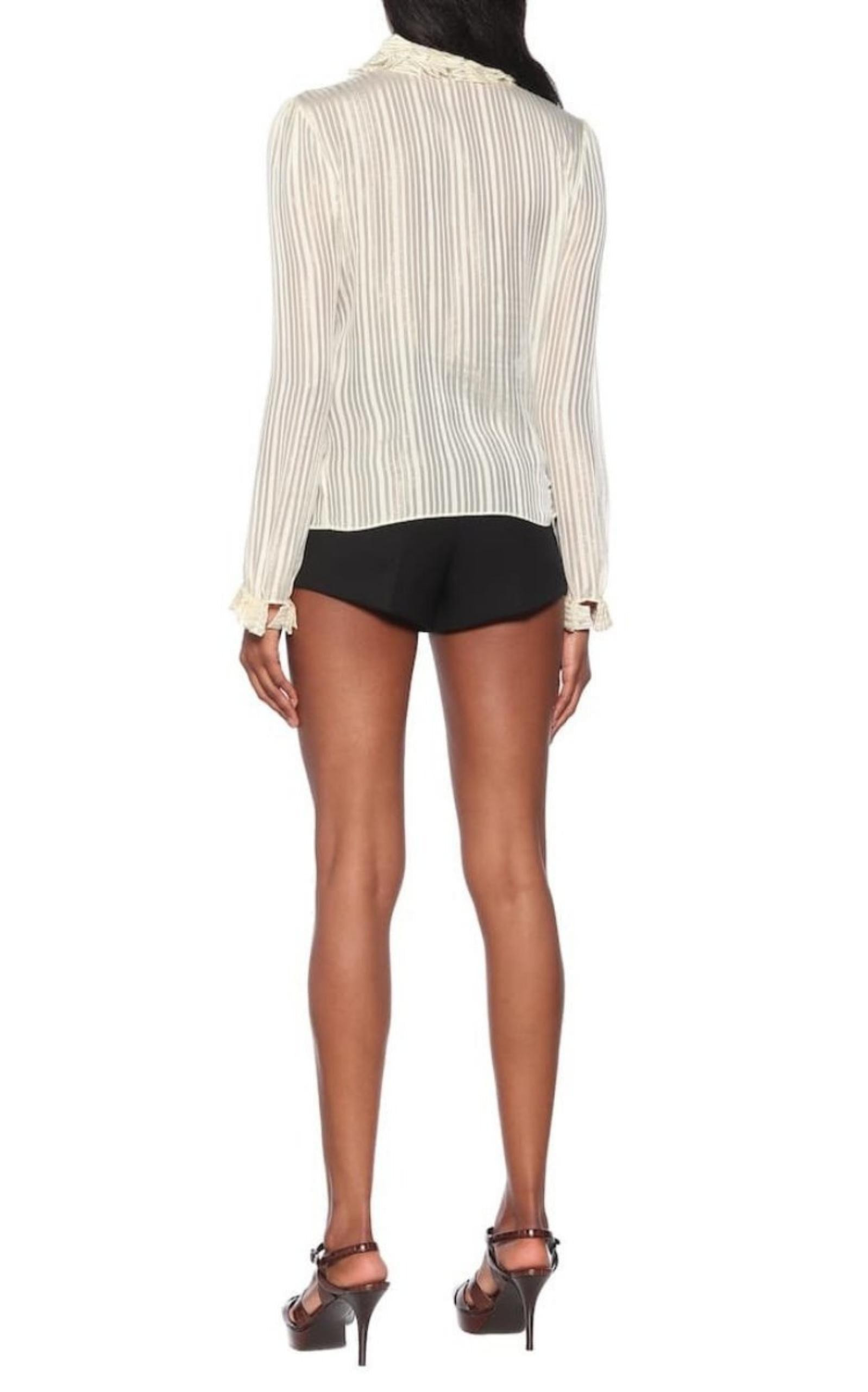 Ivory Ruffle-collar Striped Silk Shirt - 3