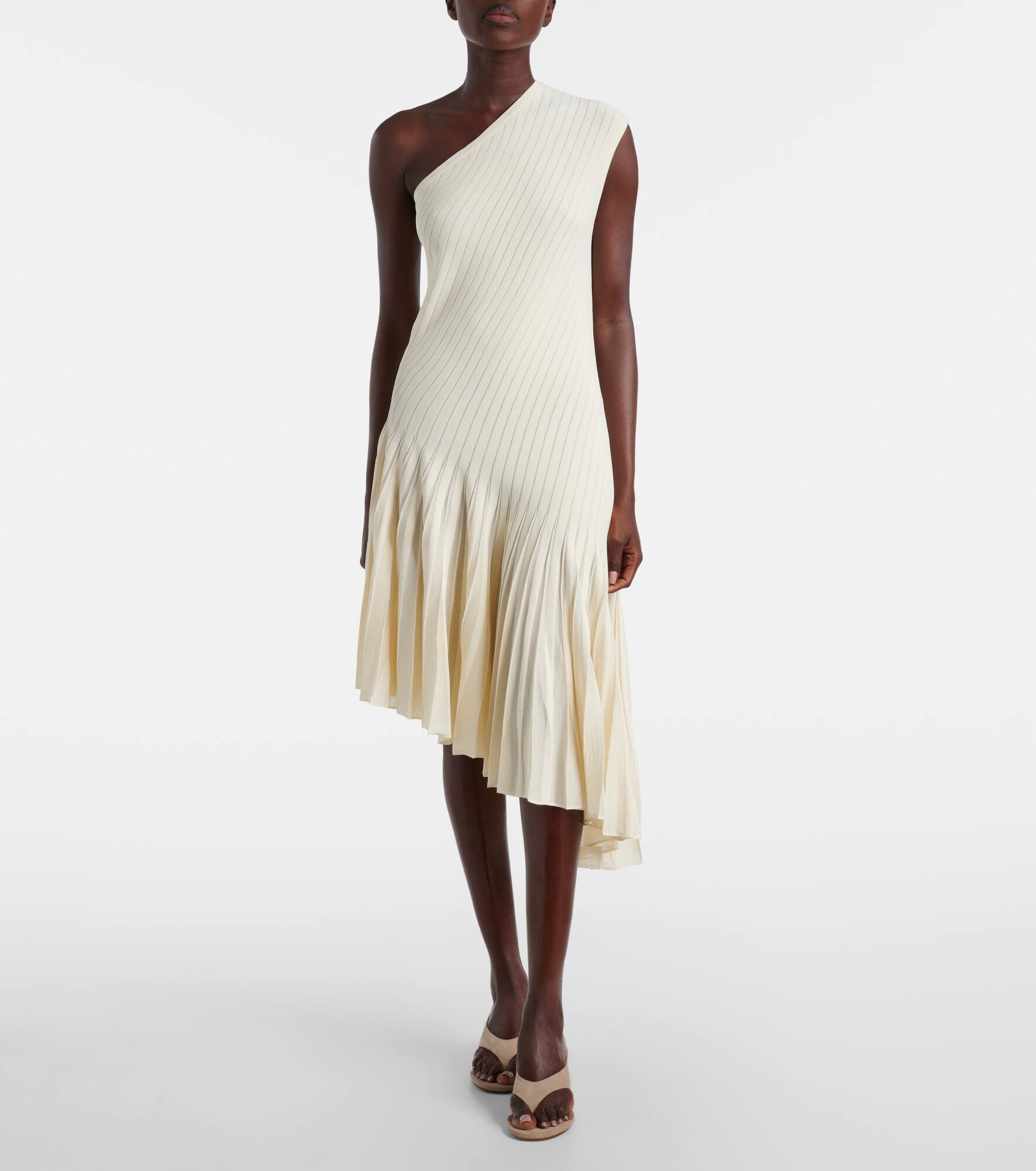Asymmetric pleated crêpe midi dress - 2