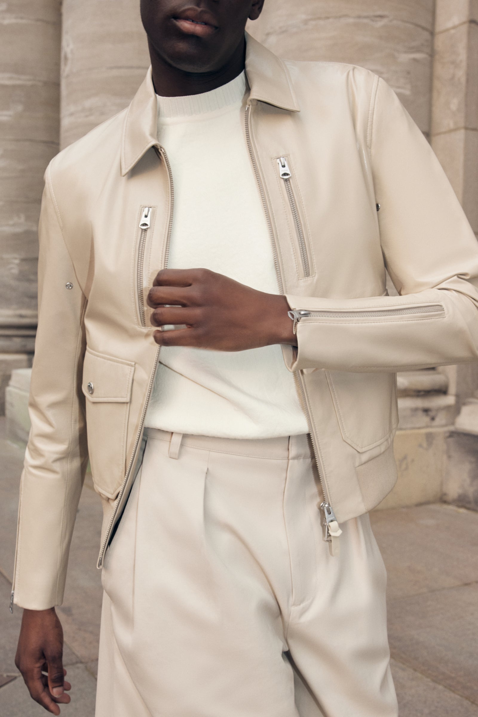 CHANCE Spread Collar Leather Jacket - 2