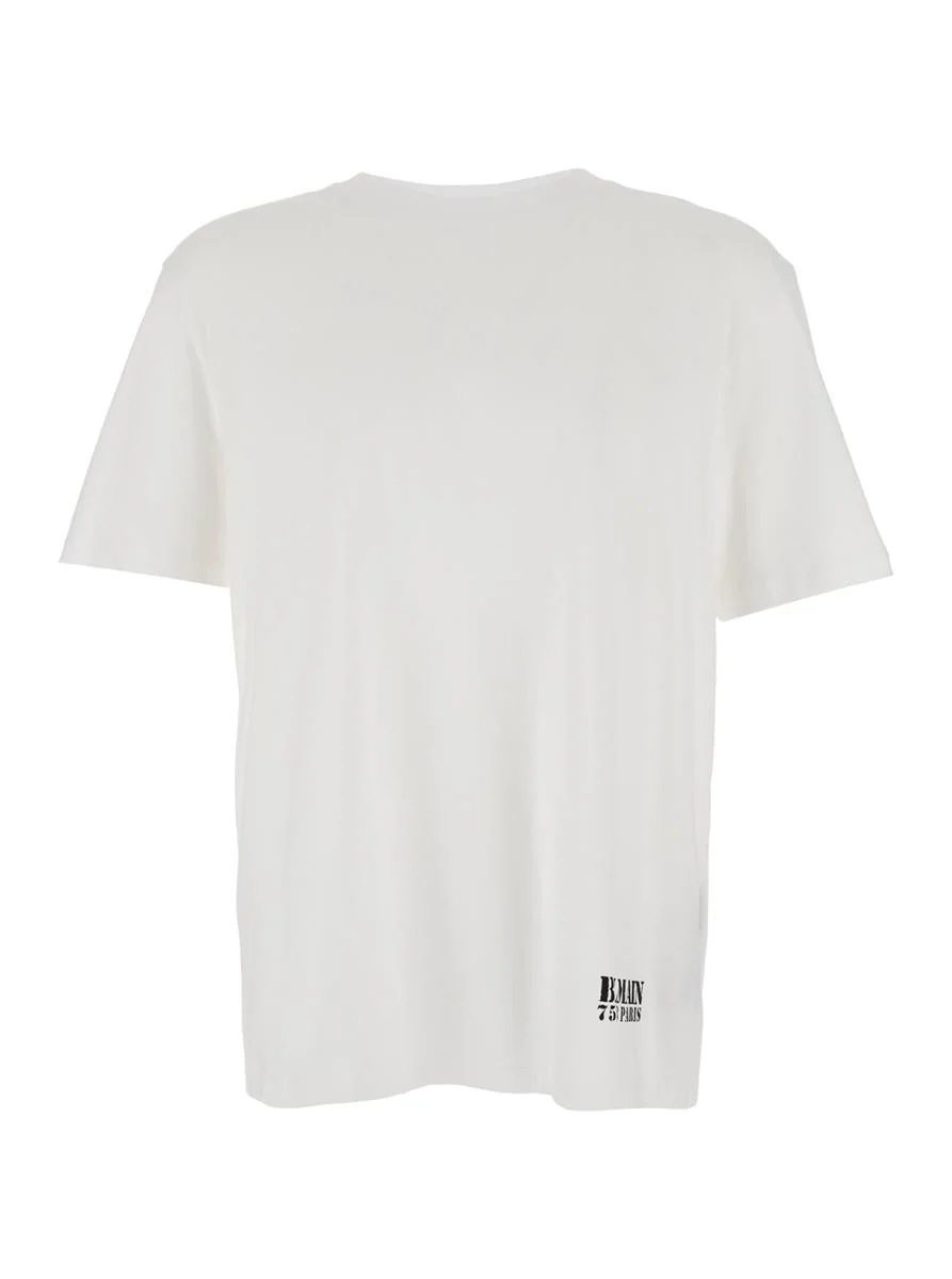 Balmain White Crewneck T-Shirt With Logo Lettering Print On The Front In Cotton Man - 1