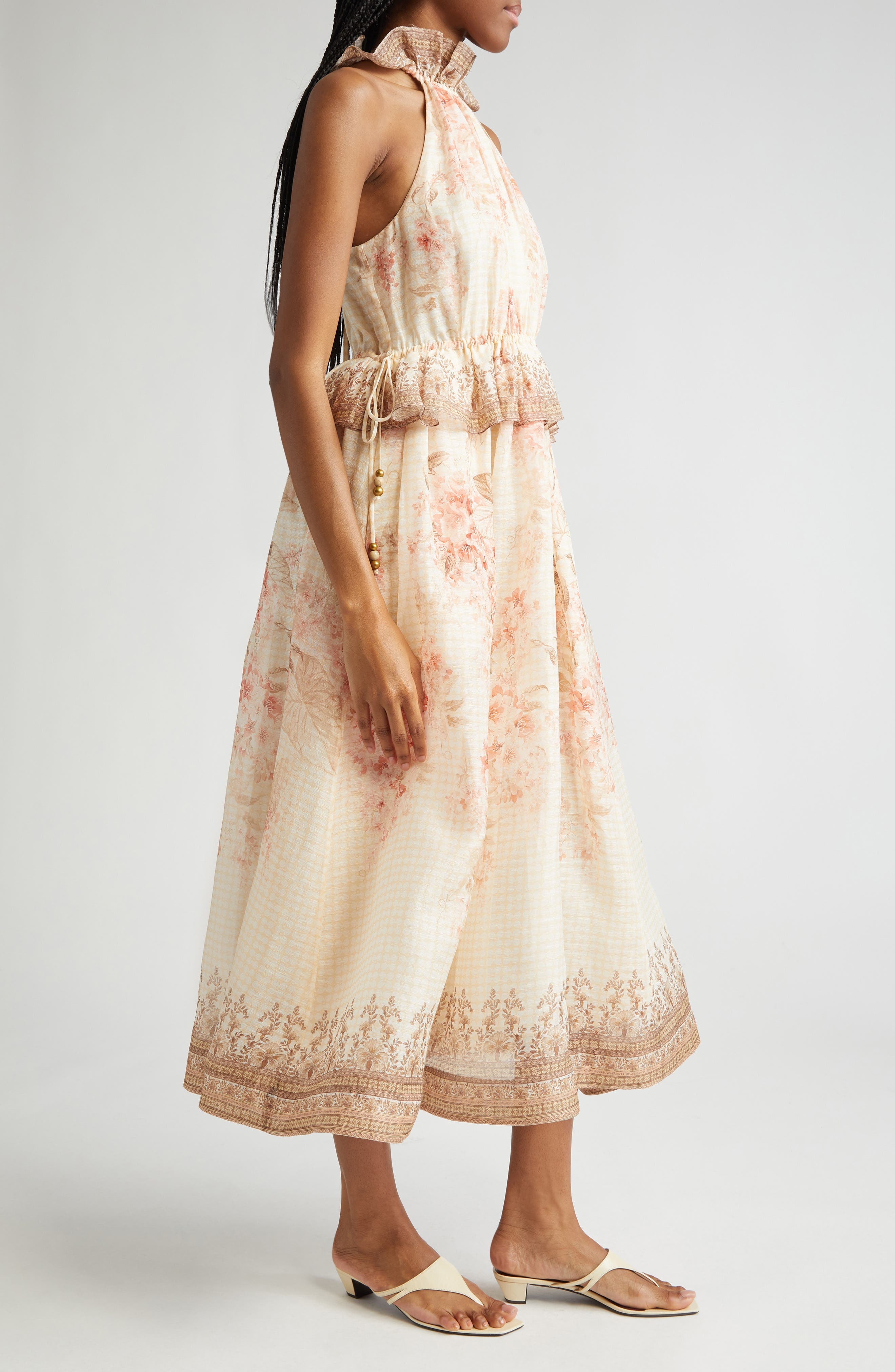 Zimmermann Tropical Floral Linen & Silk Midi Dress in Coral Floral at Nordstrom - 3