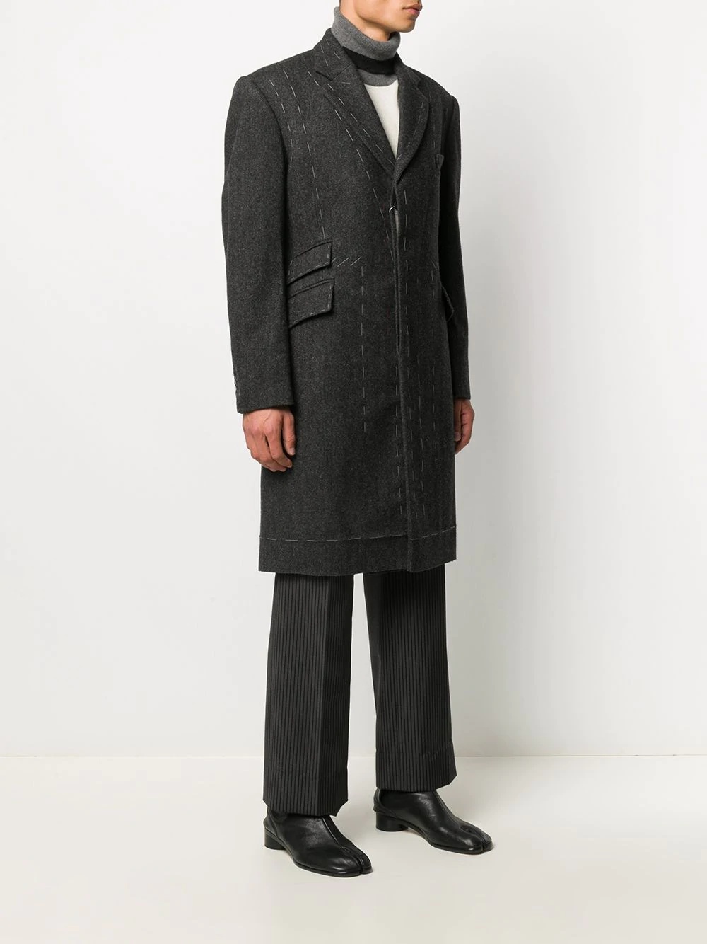 contrast stitching wool coat - 3