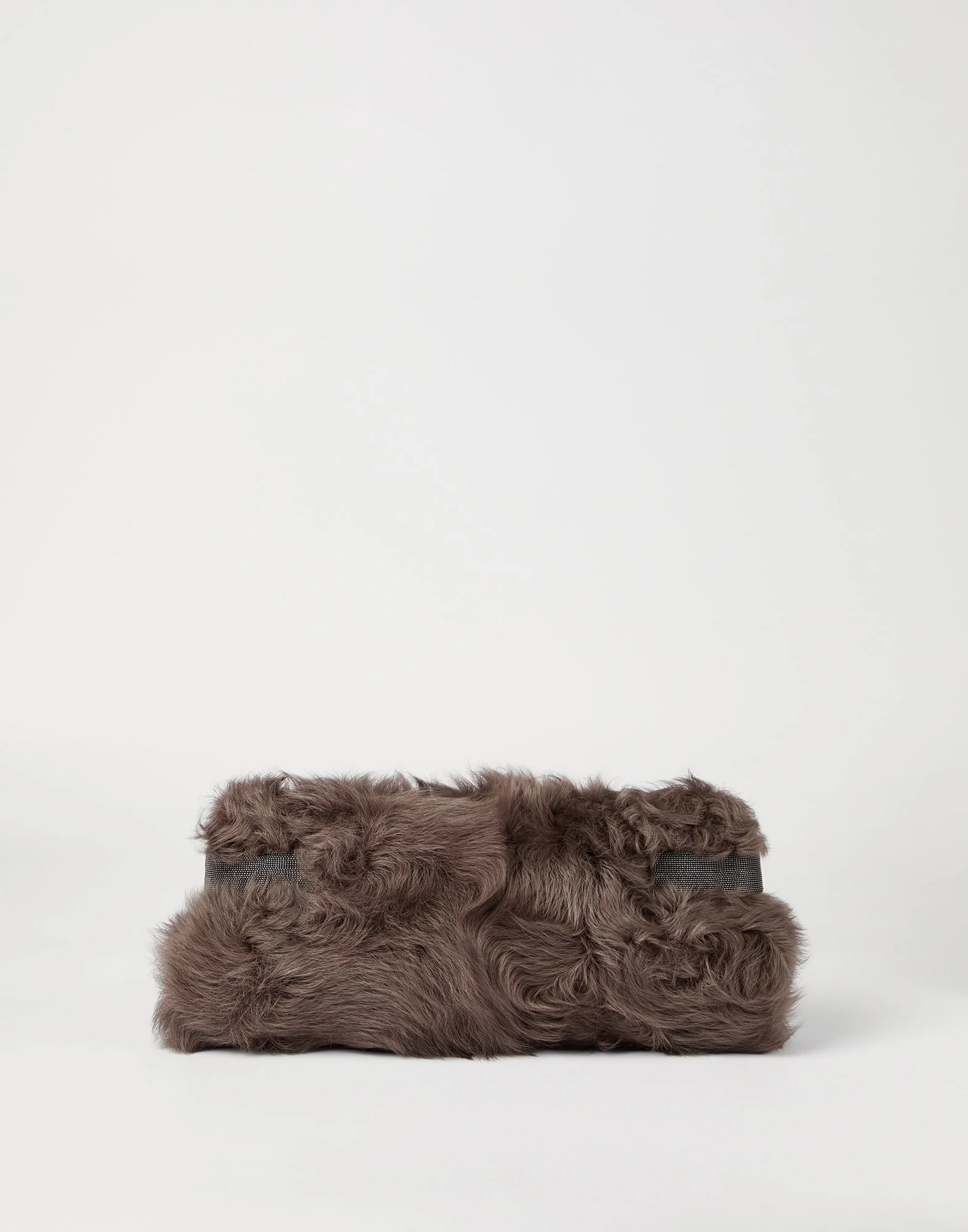 Essence pouch bag in wavy shearling with precious bands - 1