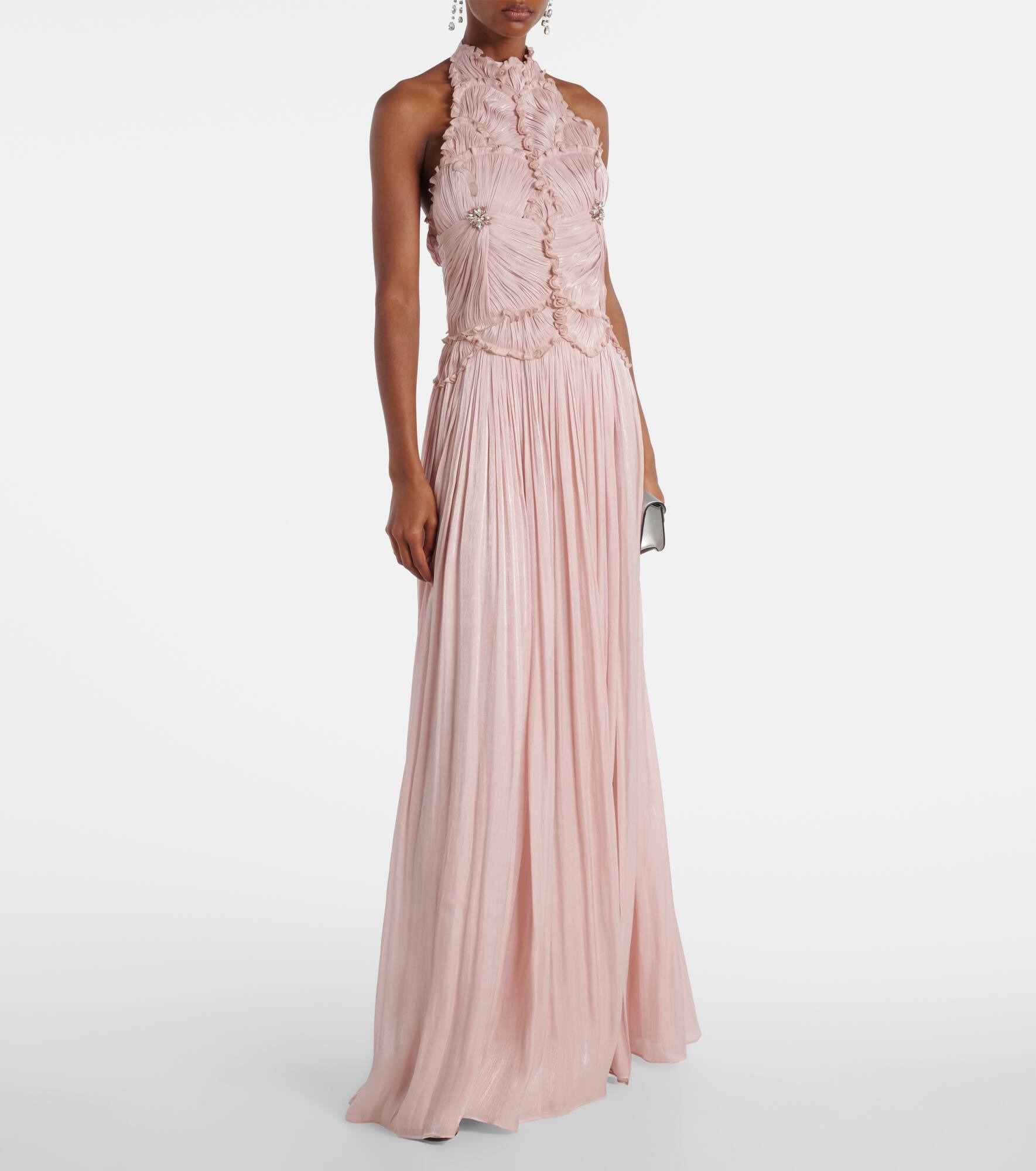 Ruched halterneck georgette gown - 2