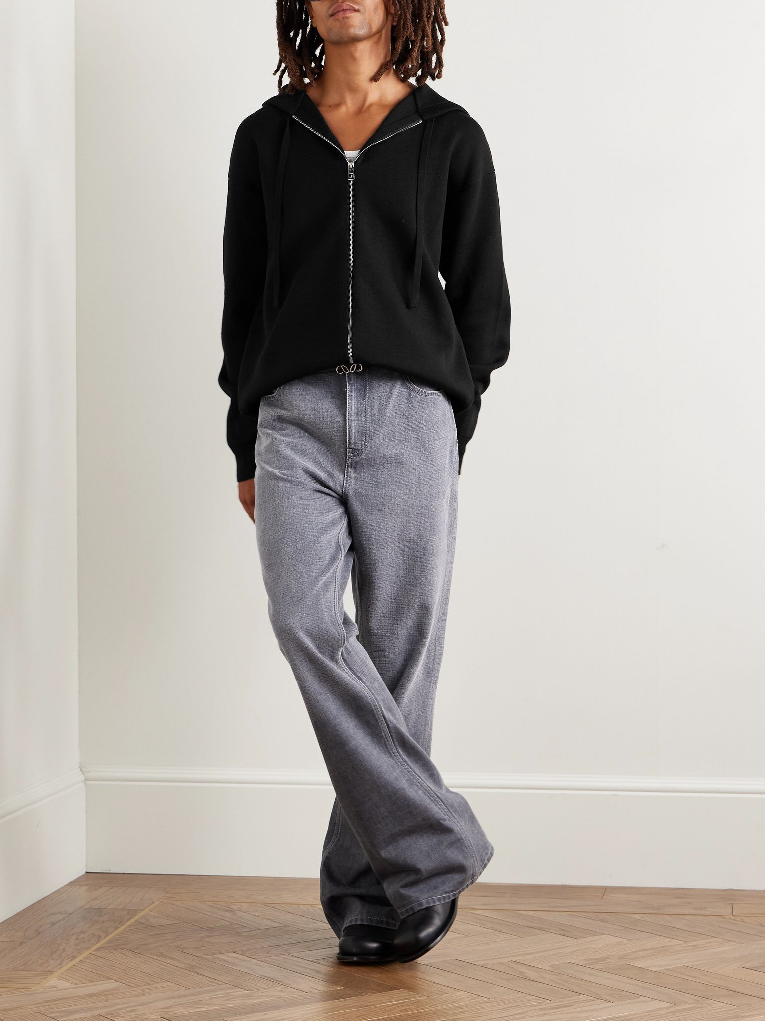 Logo-Embossed Wool-Blend Zip-Up Hoodie Black - 2