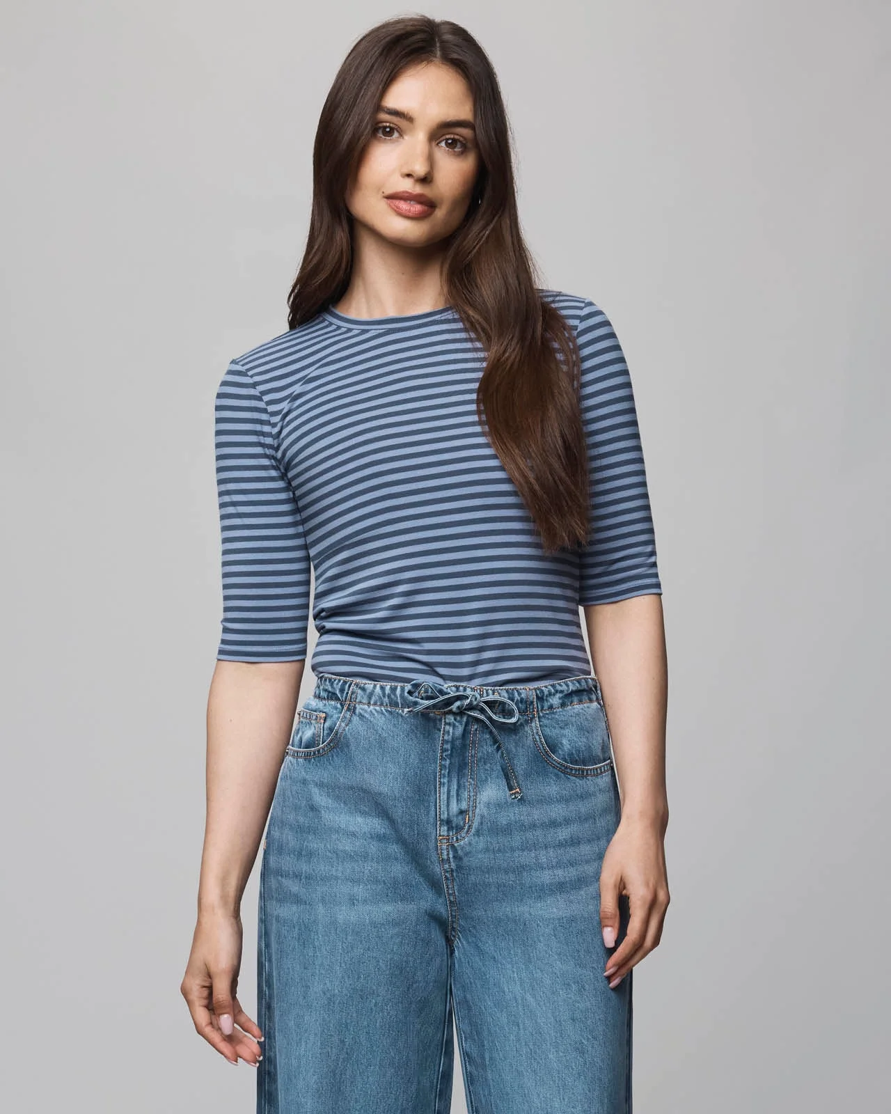 Bamboo Blend Stripe Quarter Sleeve Tee - 1