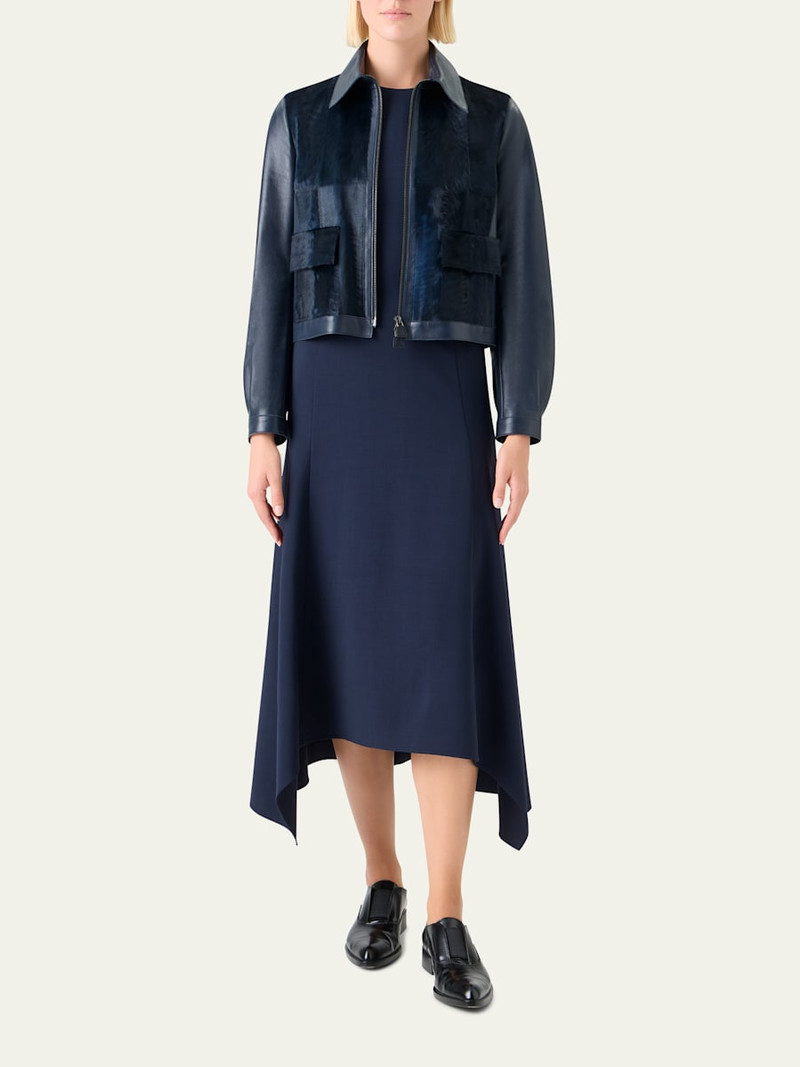 AKRIS Sady Lamb Shearling Paneled Short Leather Jacket outlook