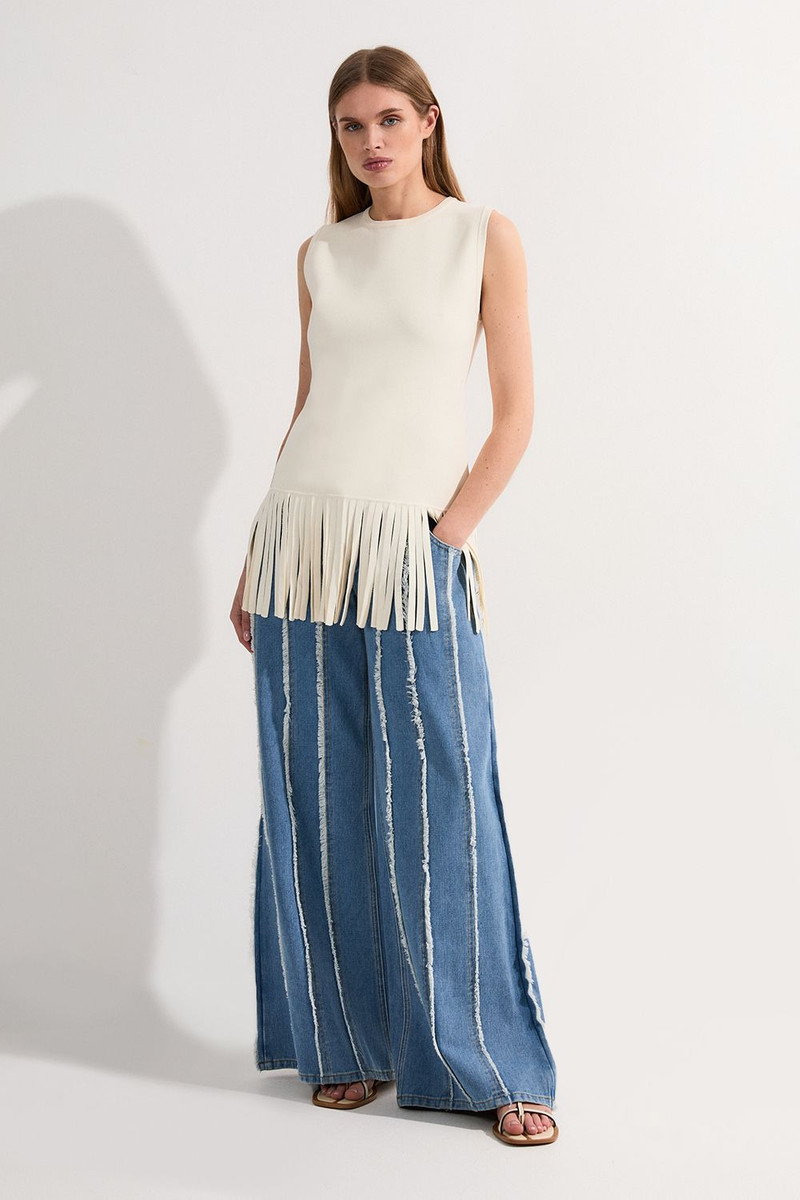 Denim Tassel Detail Wide Leg Jeans 3