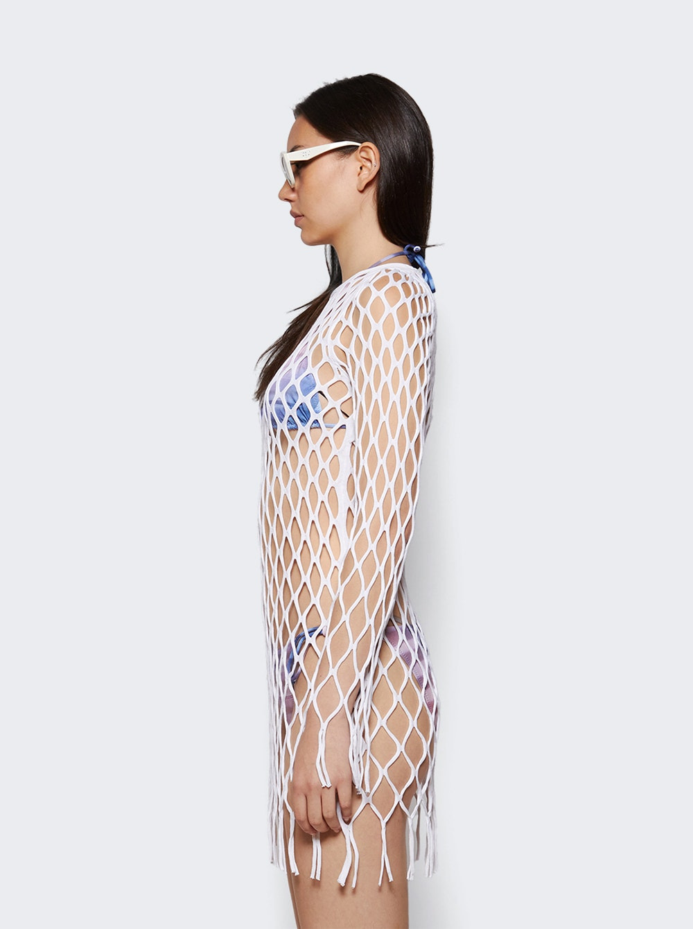 Knitted Mesh Mini Dress White - 3