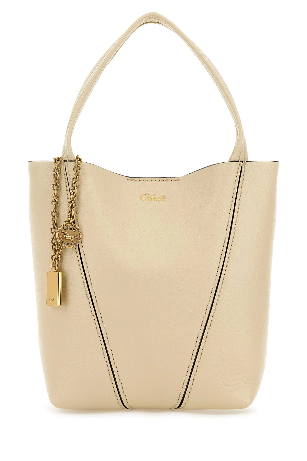 Ivory leather small Spin shopping bag - 1